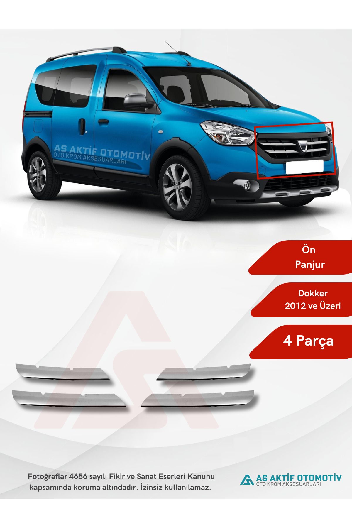 Dacia Dokker Lav Ön Panjur 4 Parça 2012-2017 Krom Paslanmaz Çelik