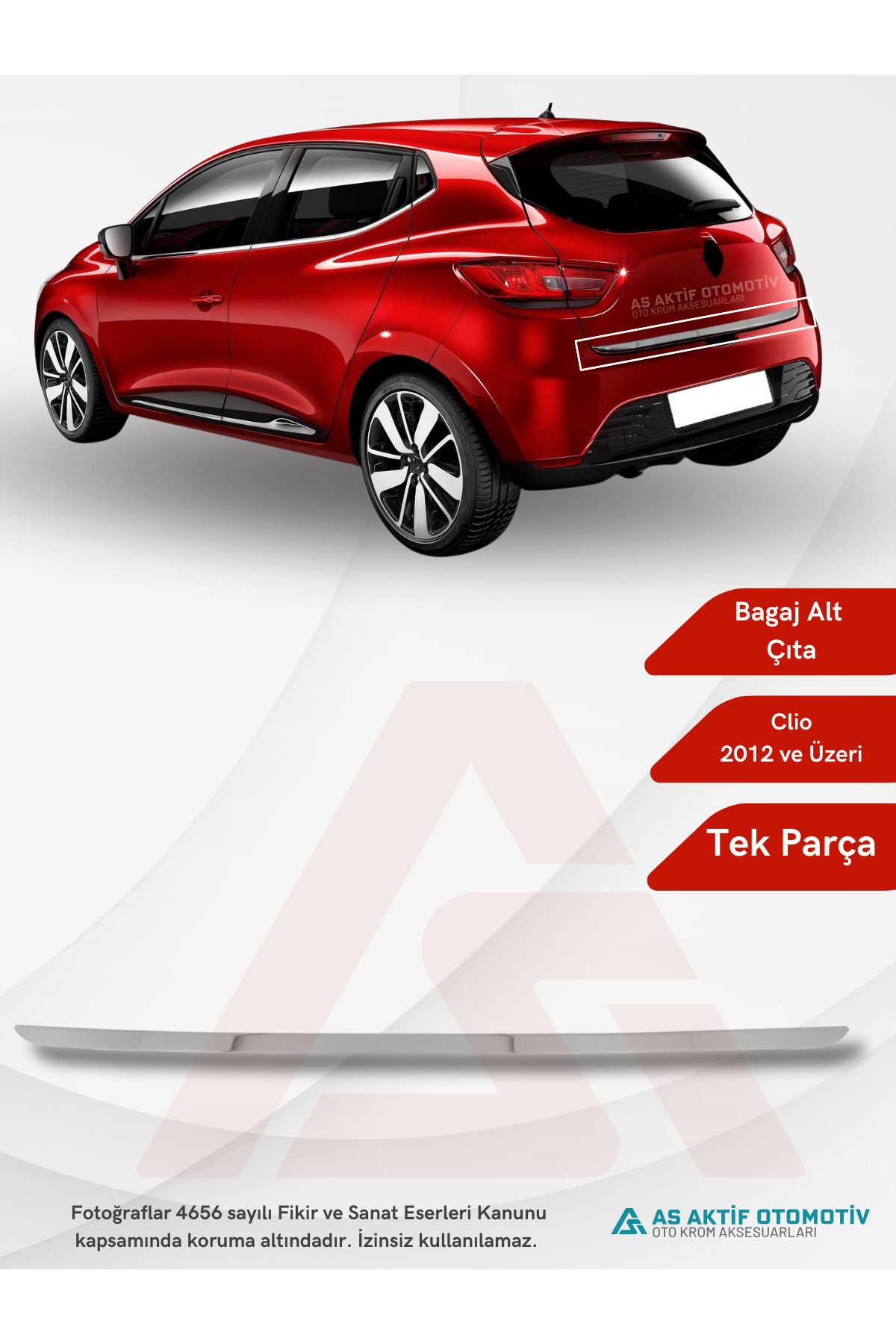 Renault Clio 4 HB 5D Bagaj Alt Çıtası 2012 ve Üzeri Krom Paslanmaz Çelik