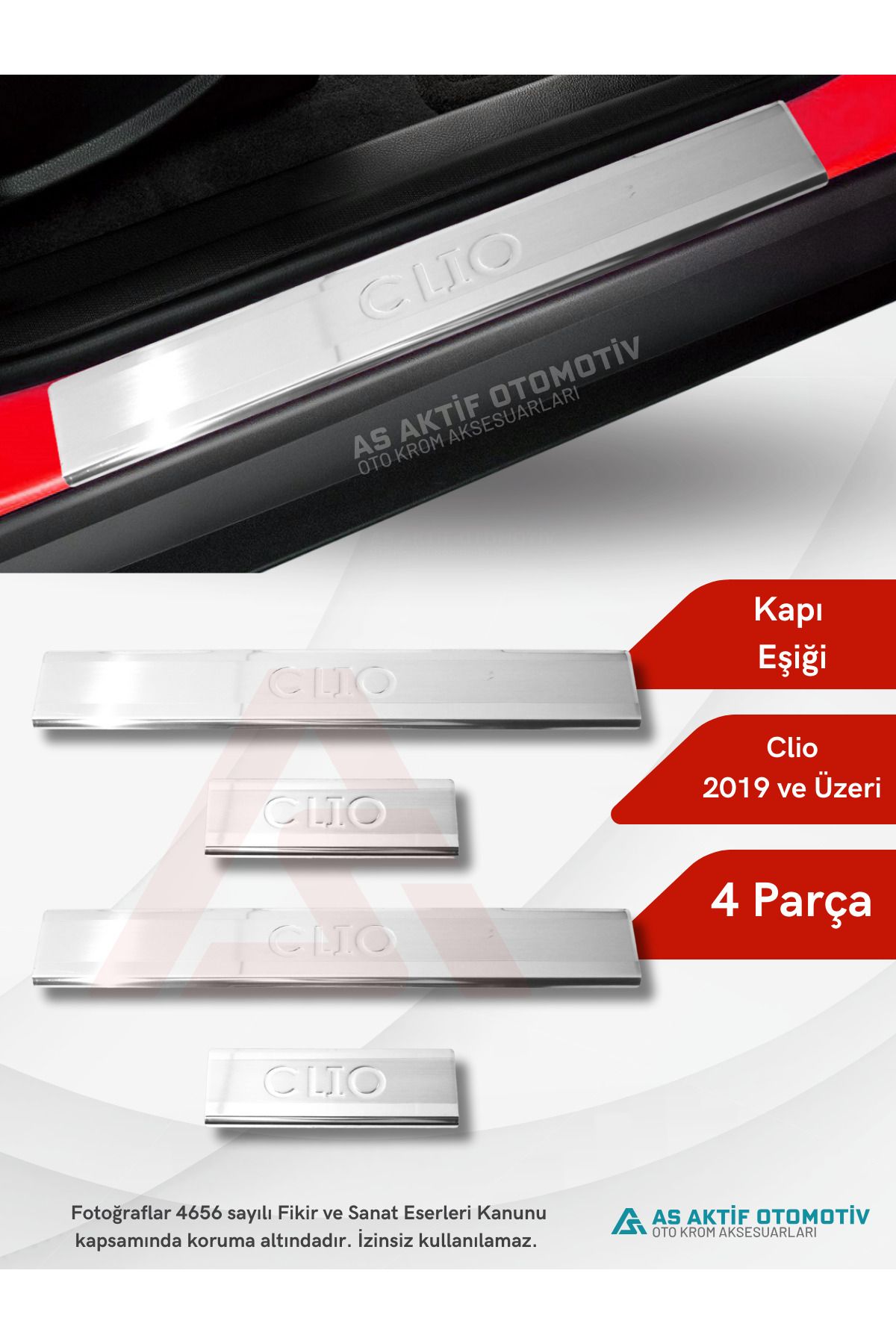 Renault Clio 5 HB 5D Kapı Eşiği (4 Kapı) 4 Parça 2019 ve Üzeri Krom Paslanmaz Çelik