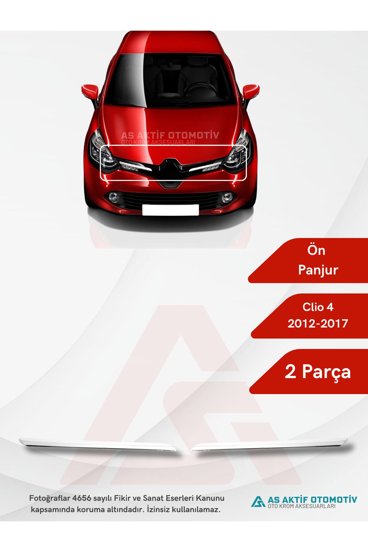Renault Clio 4 HB 5D Ön Panjur 2 Parça 2012-2017 Krom Paslanmaz Çelik