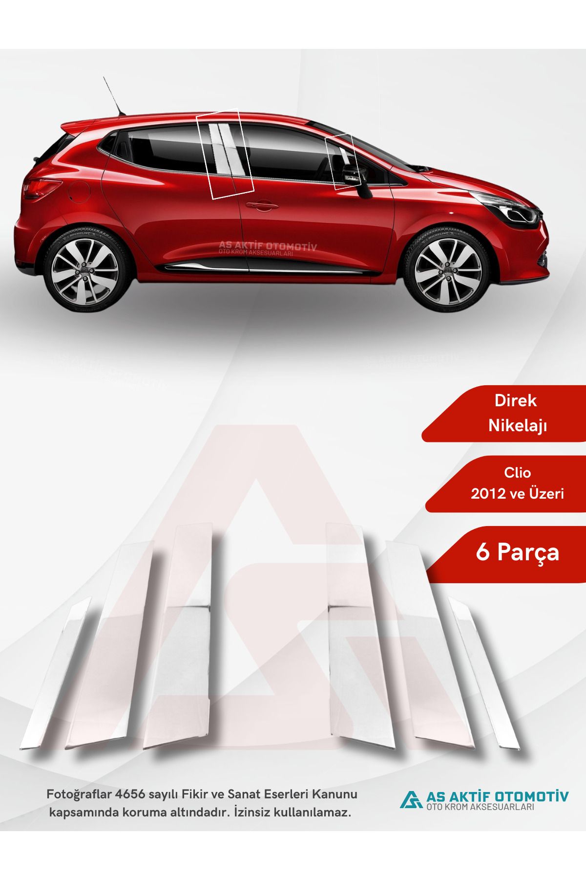 Renault Clio 4 HB 5D Direk Nikelajı 6 Parça 2012 ve Üzeri Krom Paslanmaz Çelik
