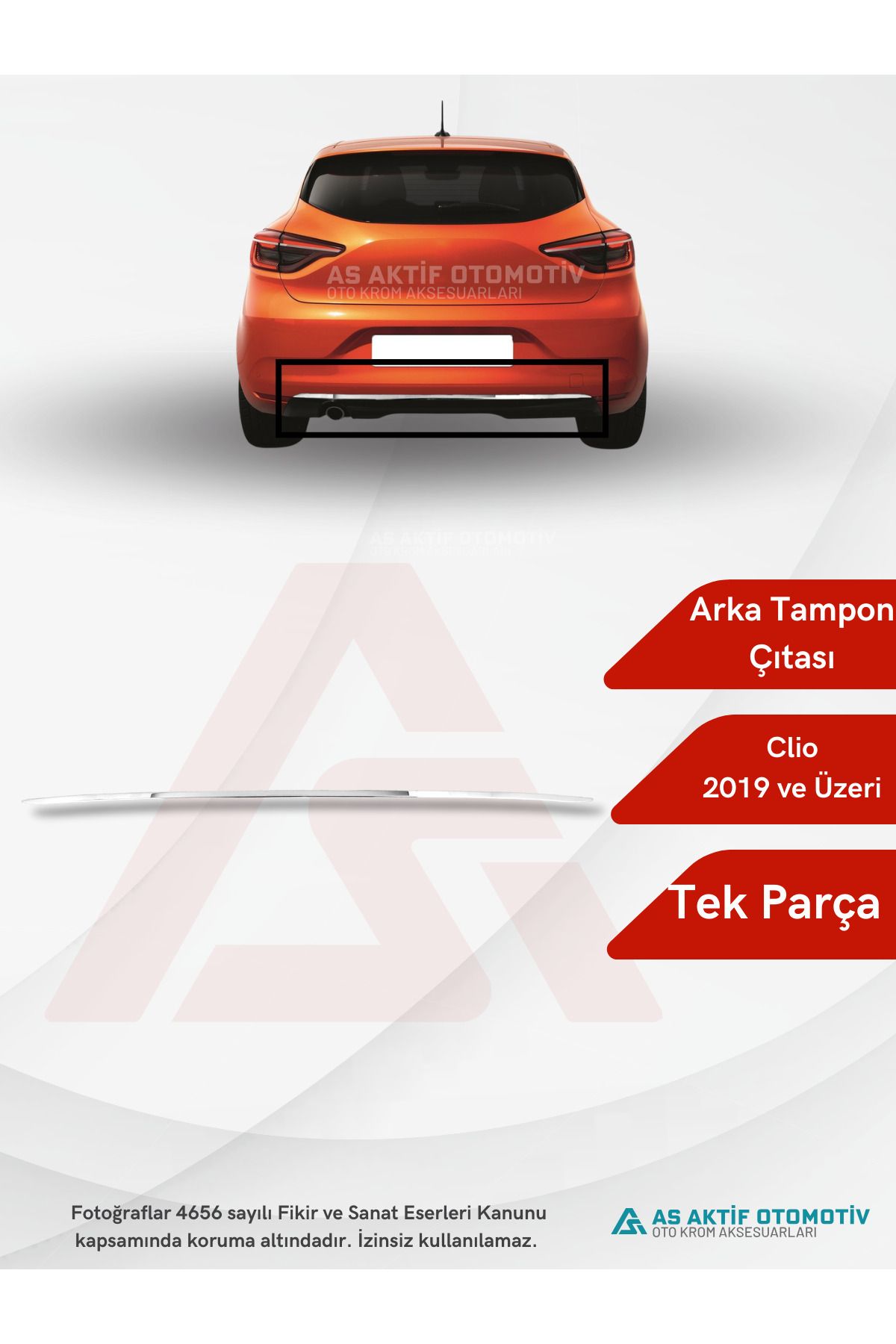 Renault Clio 5 HB 5D Arka Tampon Çıtası 2019 ve Üzeri Krom Paslanmaz Çelik