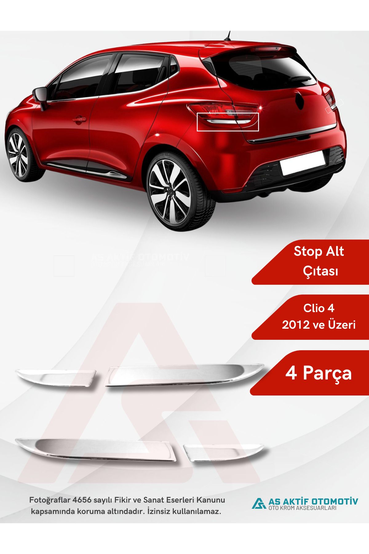 Renault Clio 4 HB 5D Stop Alt Çıtası 4 Parça 2012 ve Üzeri Krom Paslanmaz Çelik