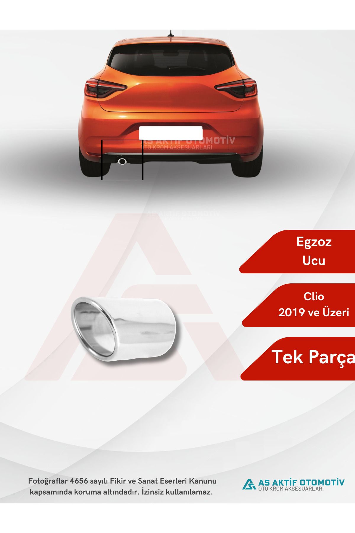 Renault Clio 5 HB 5D Egzoz Ucu (Vidalı) 2019 ve Üzeri Krom Paslanmaz Çelik