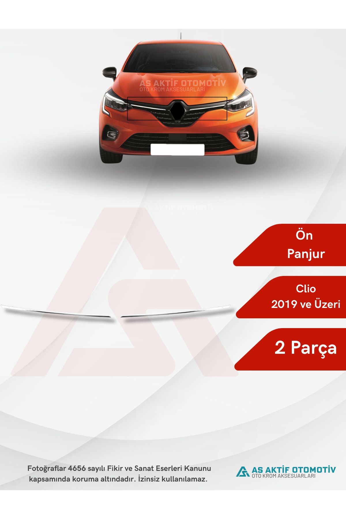 Renault Clio 5 HB 5D Ön Panjur 2 Parça 2019 ve Üzeri Krom Paslanmaz Çelik