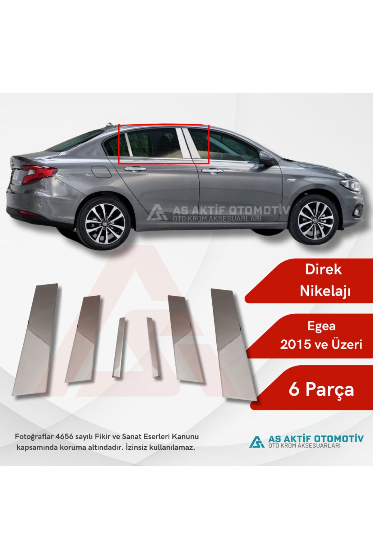 Fiat Egea SB/HB/SW Direk Nikelajı 6 Parça 2015 ve Üzeri Krom Paslanmaz Çelik