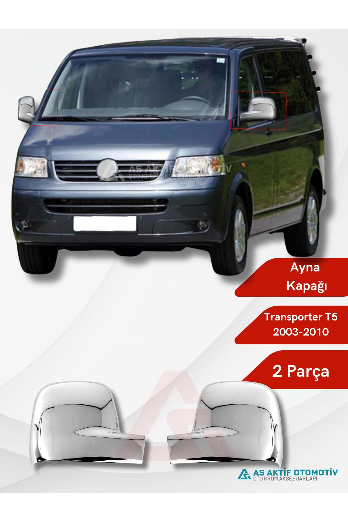 Volkswagen Transporter T5 Van Ayna Kapağı 2 Parça 2003-2010 Krom Paslanmaz Çelik