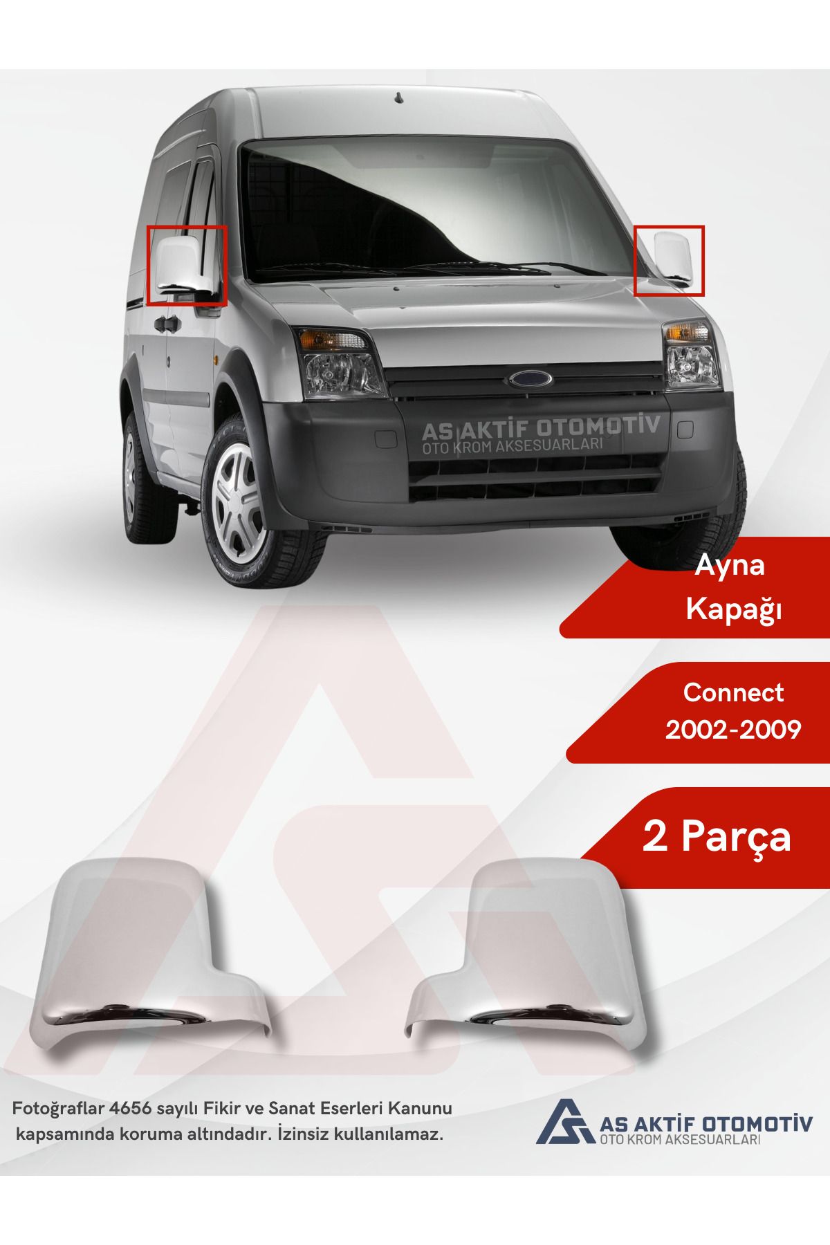 Connect Panel Van/Lav Ayna Kapağı 2 Parça 2002-2009 Abs Krom