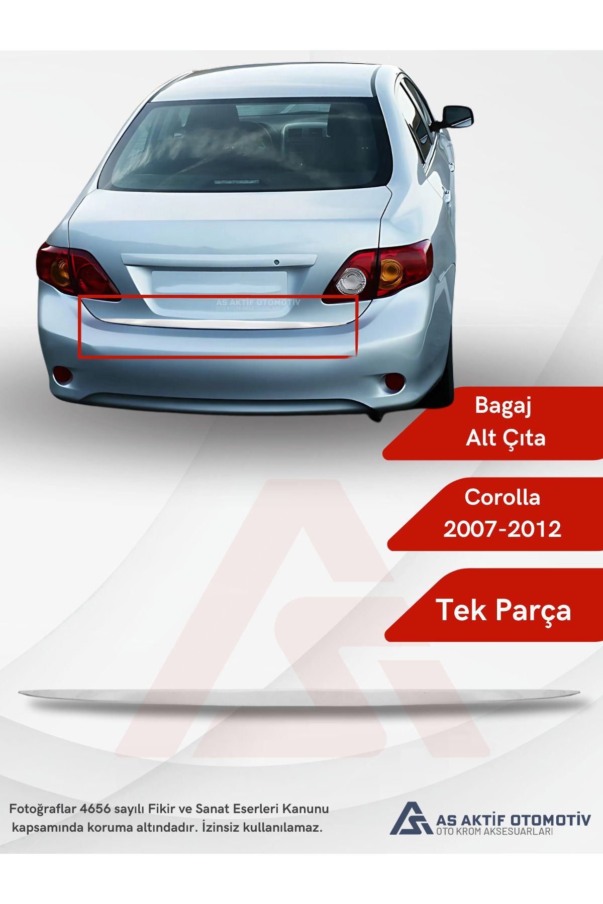Toyota Corolla SD Bagaj Alt Çıtası 2007-2012 Krom Paslanmaz Çelik