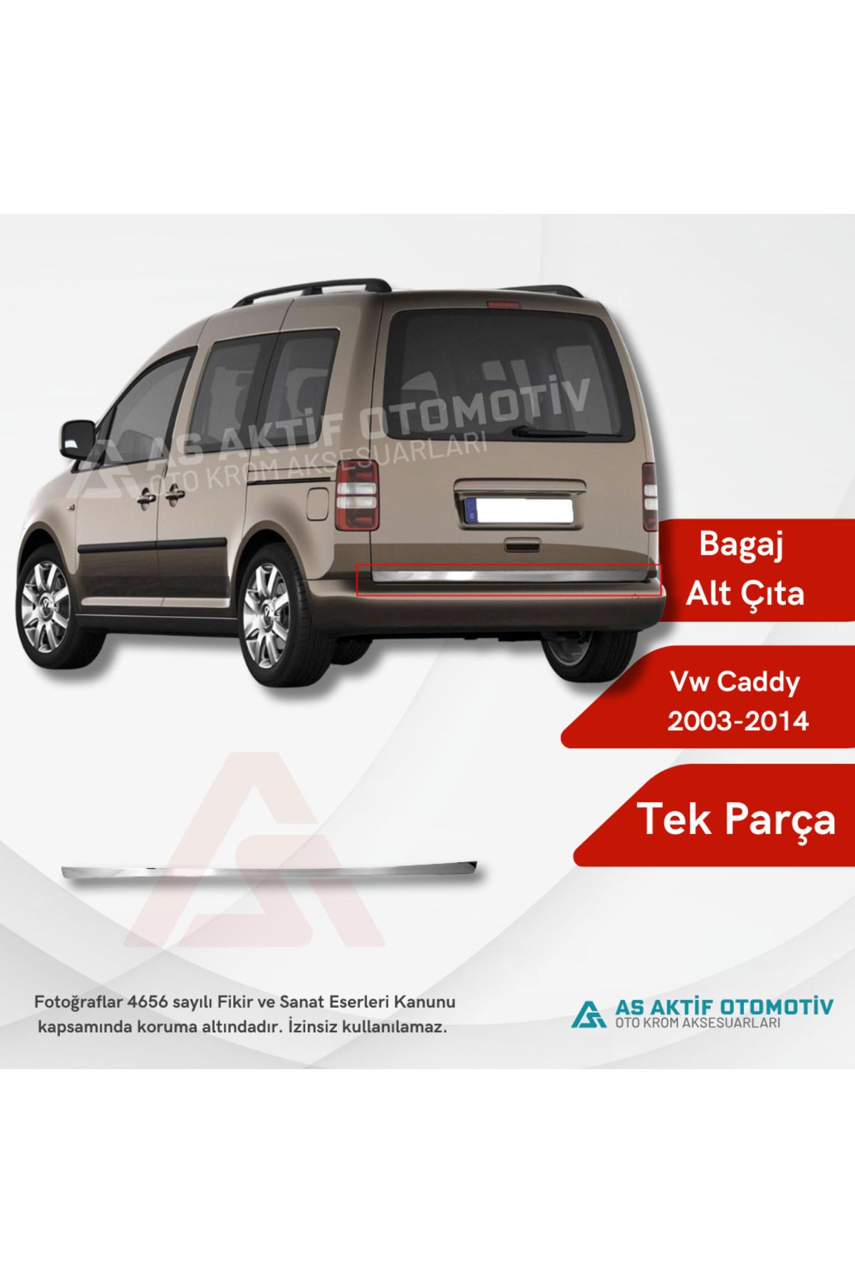 Volkswagen Caddy Mini Van Bagaj Alt Çıtası 2003-2014 Krom Paslanmaz Çelik