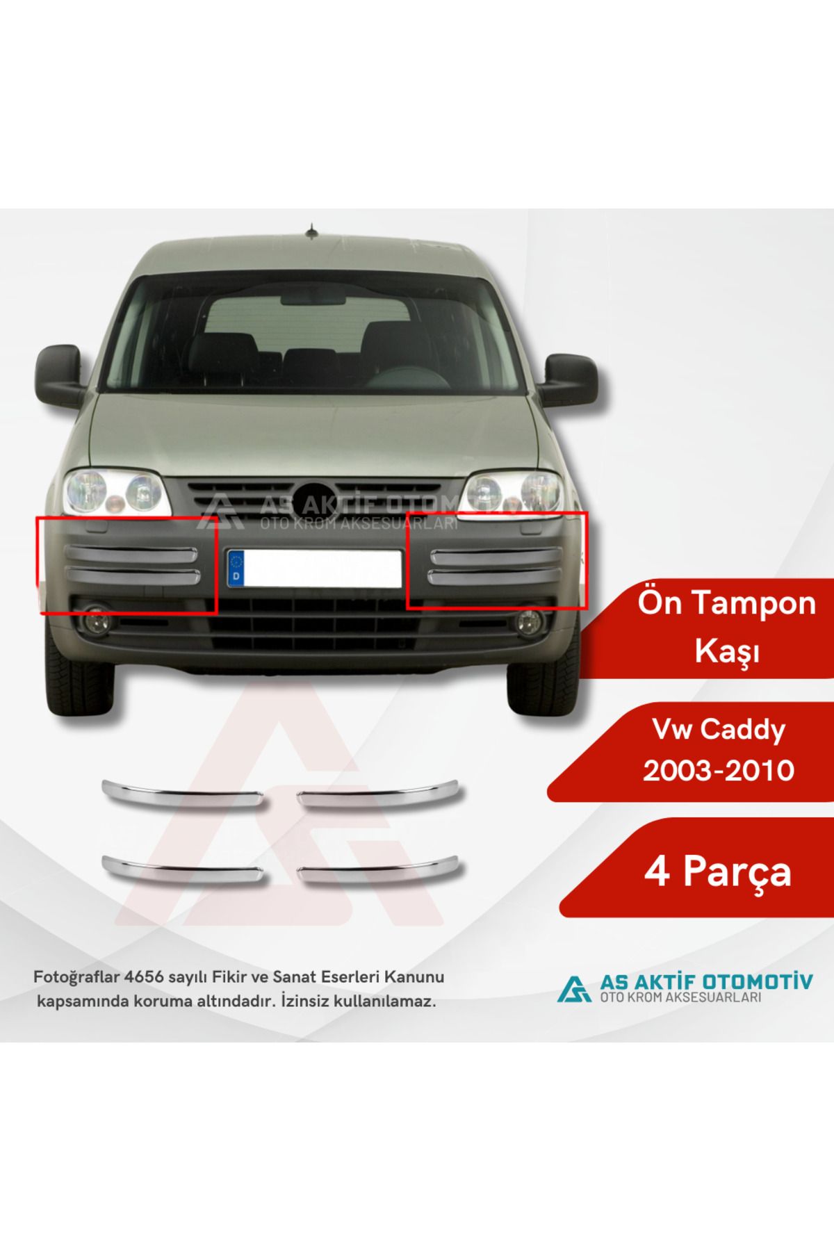Volkswagen Caddy Mini Van Ön Tampon Kaşı 4 Parça 2003-2010 Krom Paslanmaz Çelik
