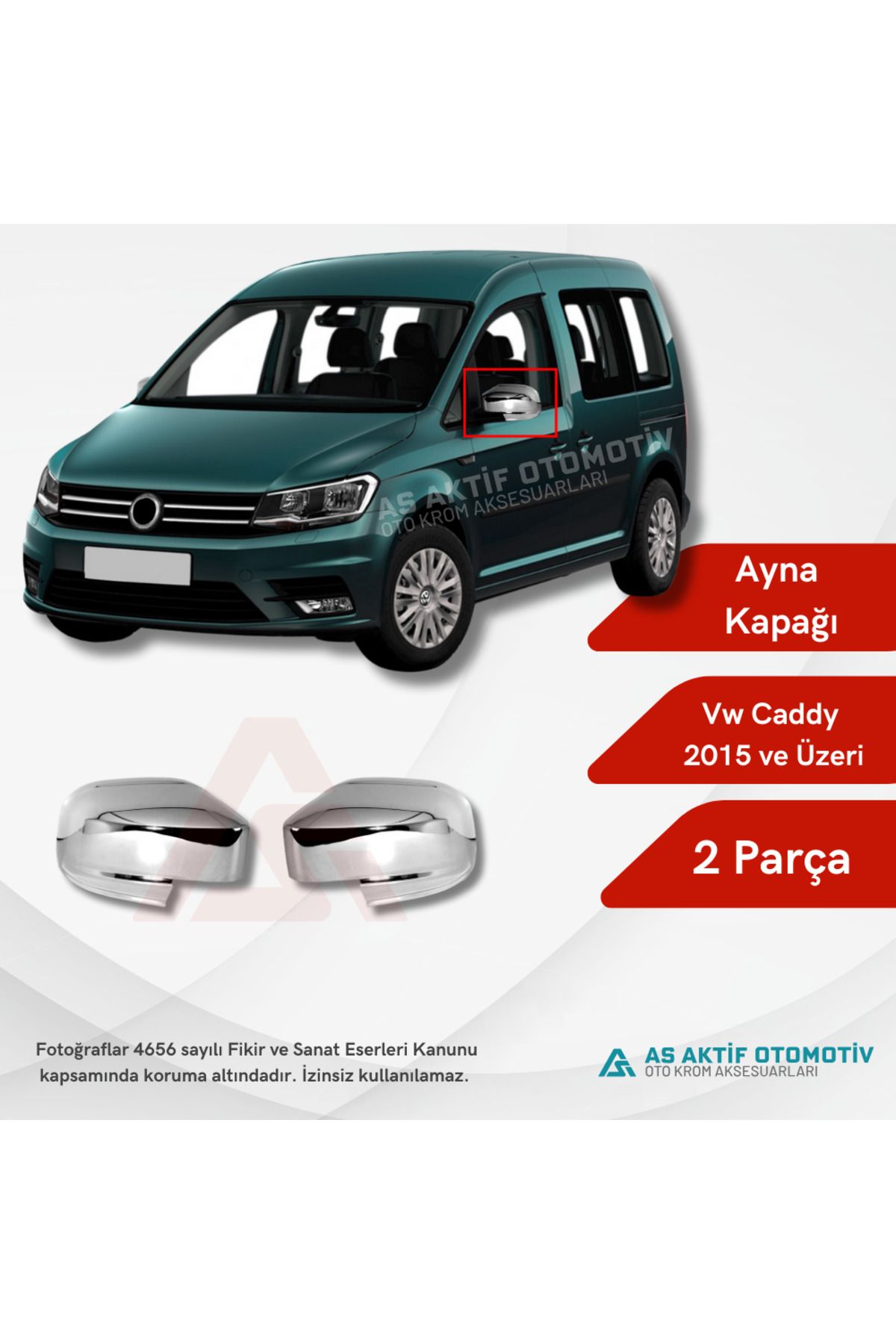 Volkswagen Caddy Mini Van Ayna Kapağı 2 Parça 2015 ve Üzeri Abs Krom