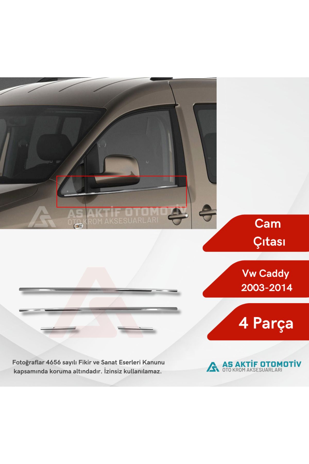 Volkswagen Caddy Mini Van Cam Çıtası 4 Parça 2003-2014 Krom Paslanmaz Çelik
