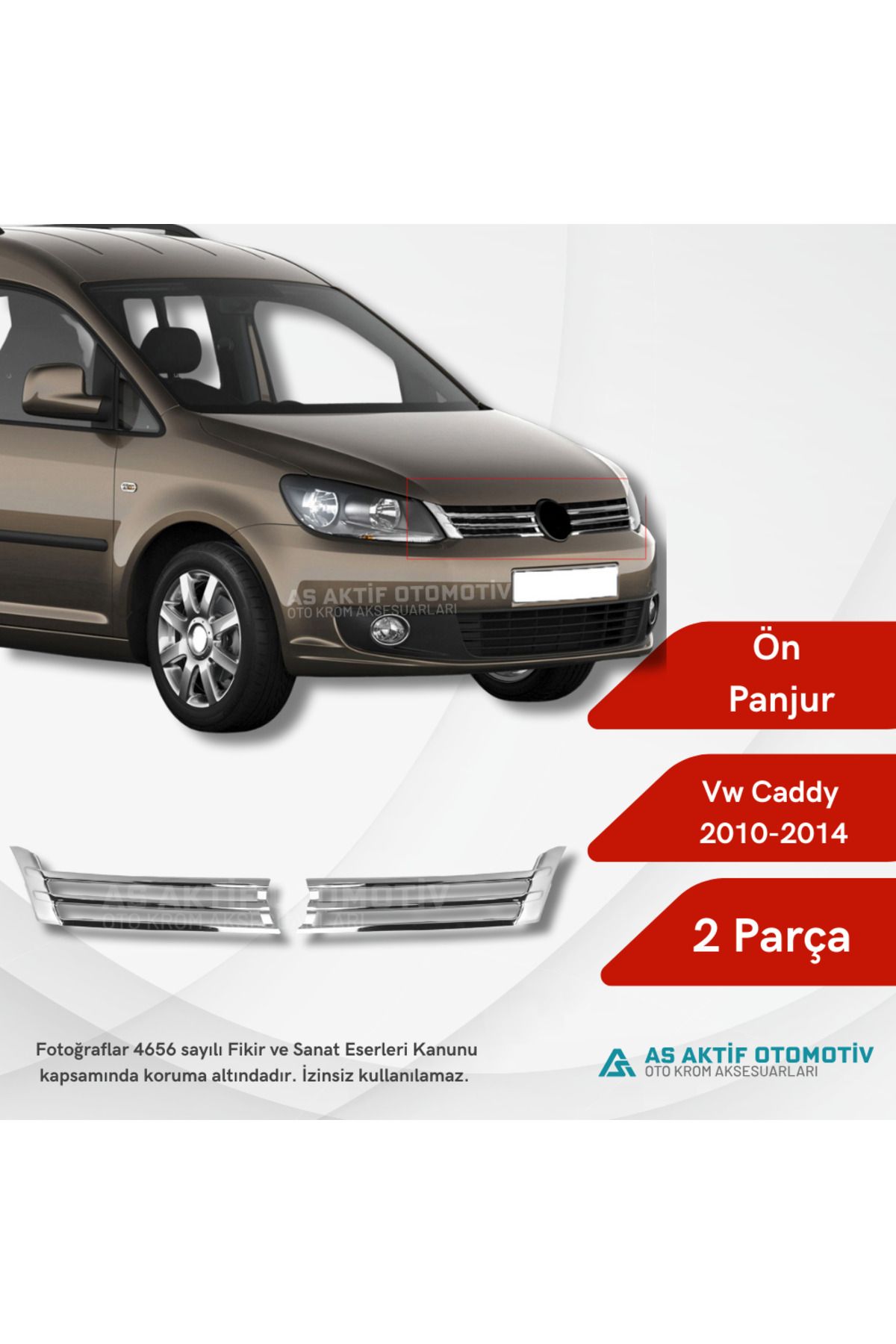 Volkswagen Caddy Mini Van Ön Panjur 2 Parça 2010-2014 Krom Paslanmaz Çelik