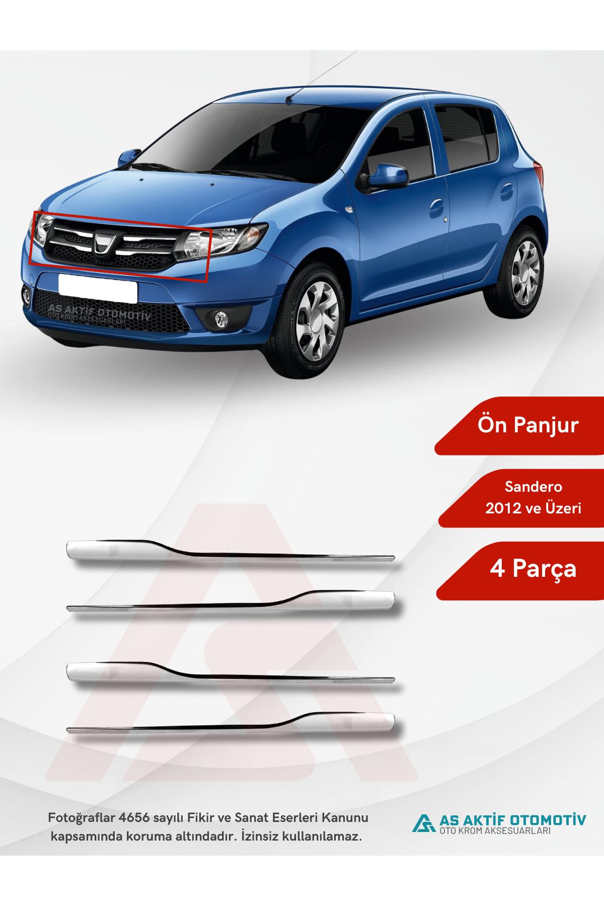 Dacia Sandero - 2 HB 5D Ön Panjur 4 Parça 2012-2016 Krom Paslanmaz Çelik