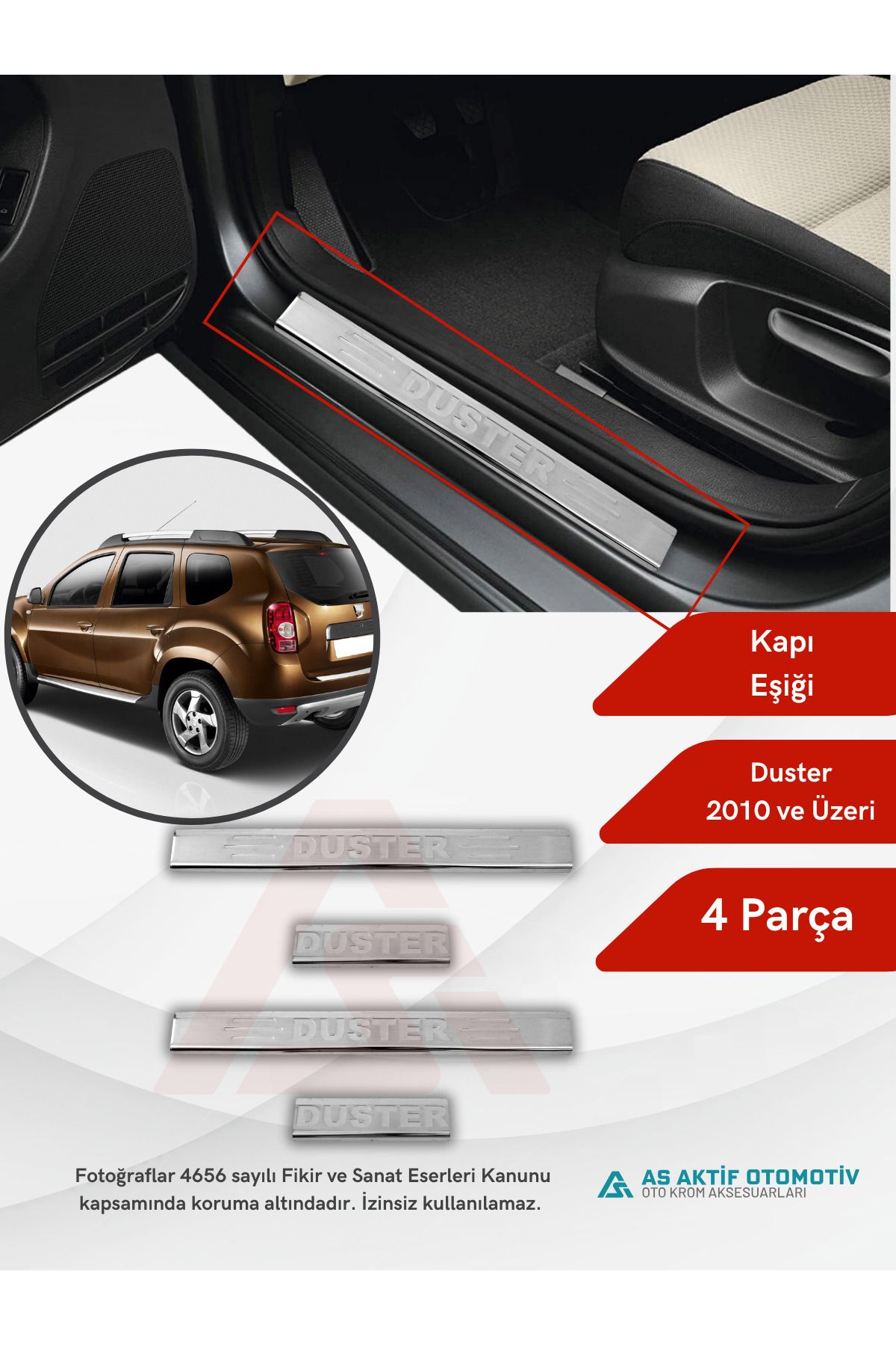 Dacia Duster Suv Kapı Eşiği 4 Parça 2010 ve Üzeri Krom Paslanmaz Çelik