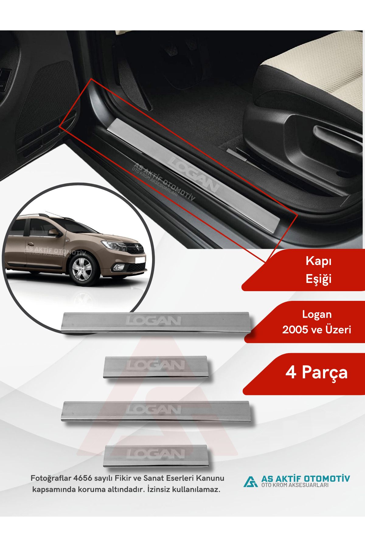 Dacia Logan Mcv SW Kapı Eşiği 4 Parça 2013 ve Üzeri Krom Paslanmaz Çelik