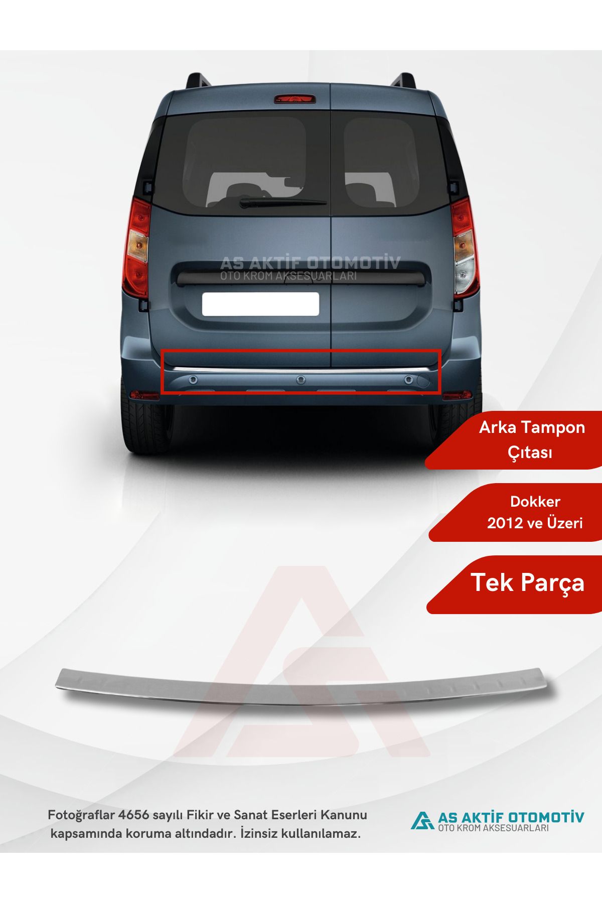 Dacia Dokker Lav Arka Tampon Eşiği 2012 ve Üzeri Krom Paslanmaz Çelik
