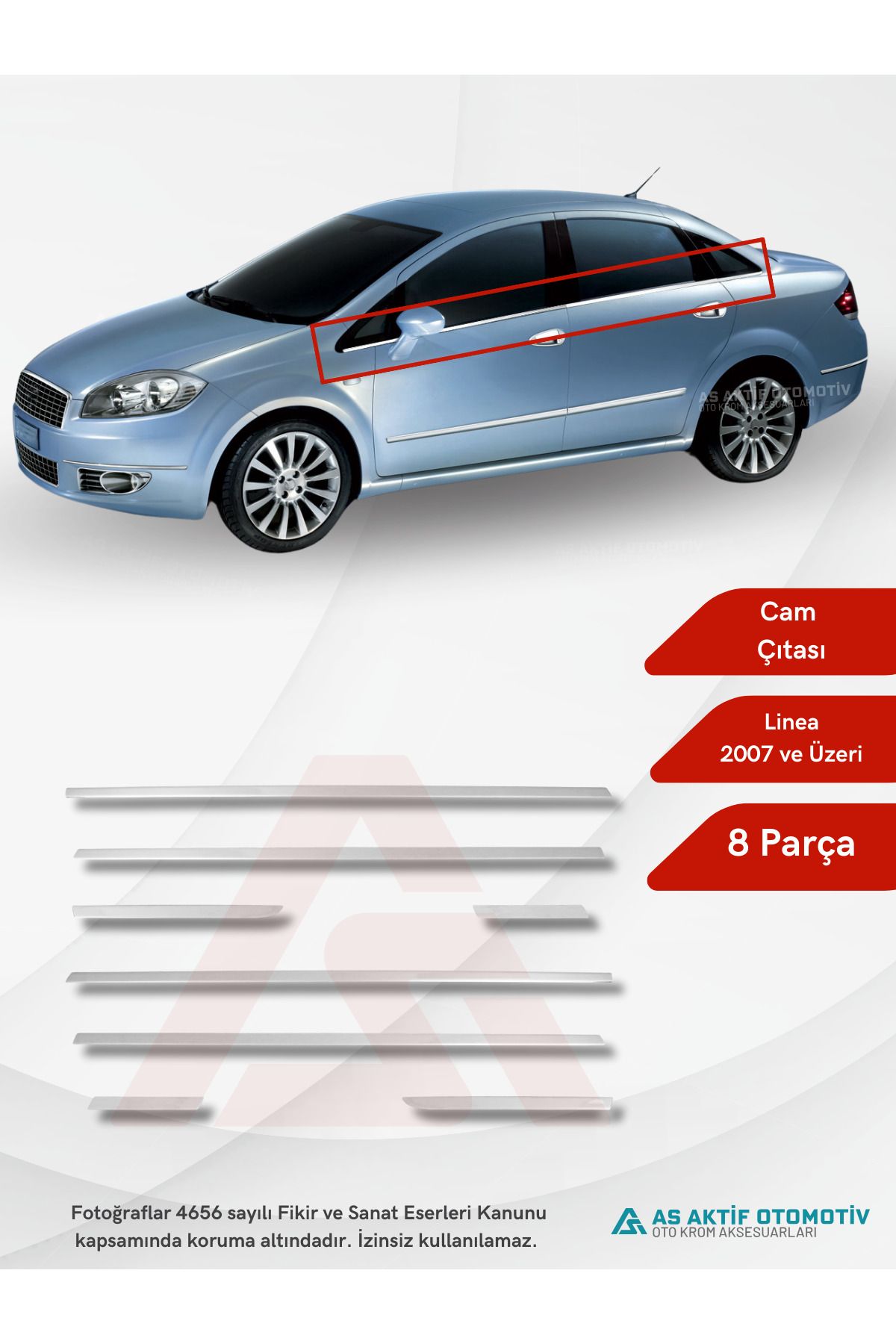 Fiat Linea SD Cam Çıtası 8 Parça 2007 ve Üzeri Krom Paslanmaz Çelik