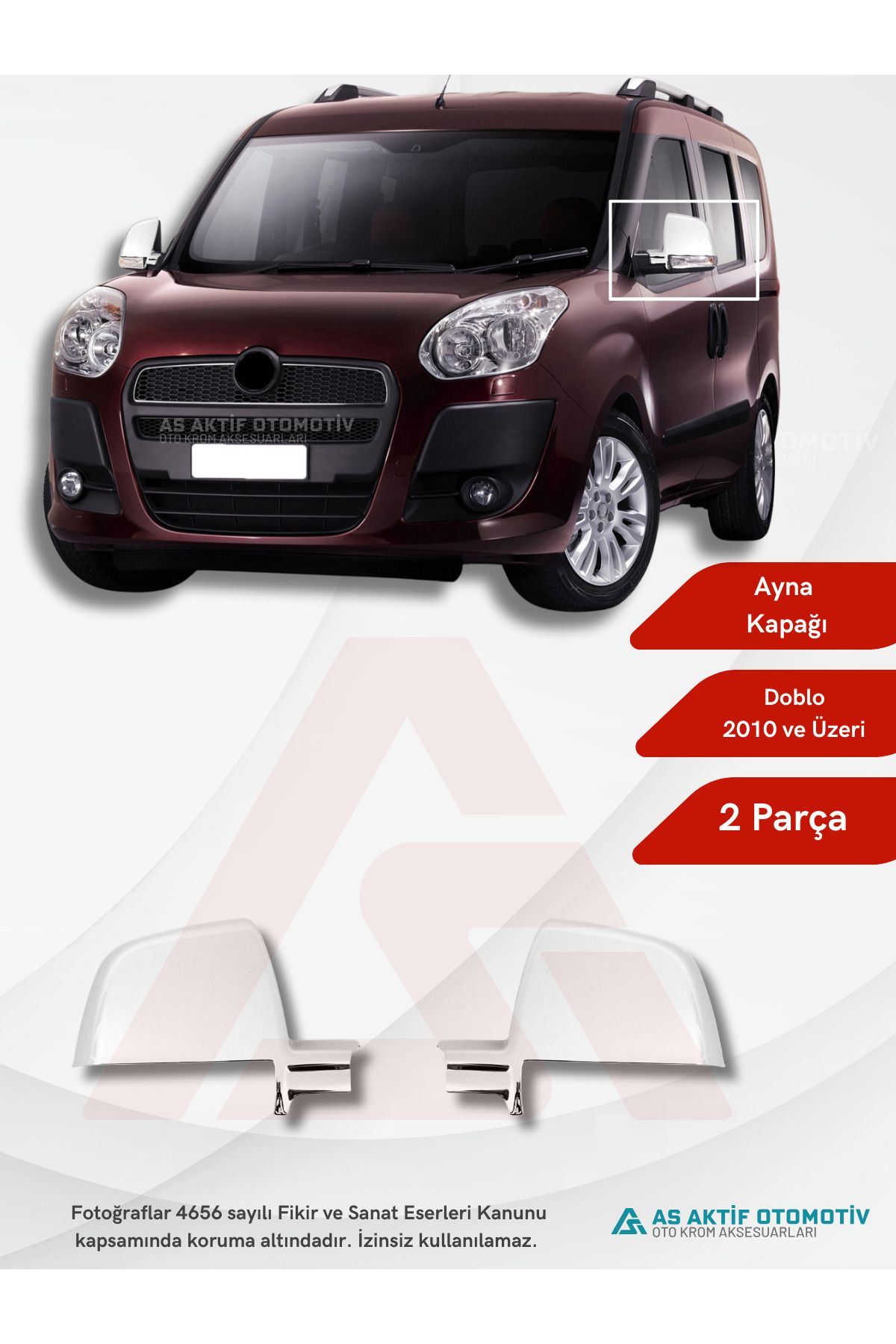 Fiat Doblo-2 Panel Van/Lav Ayna Kapağı 2 Parça 2010 ve Üzeri Abs Krom