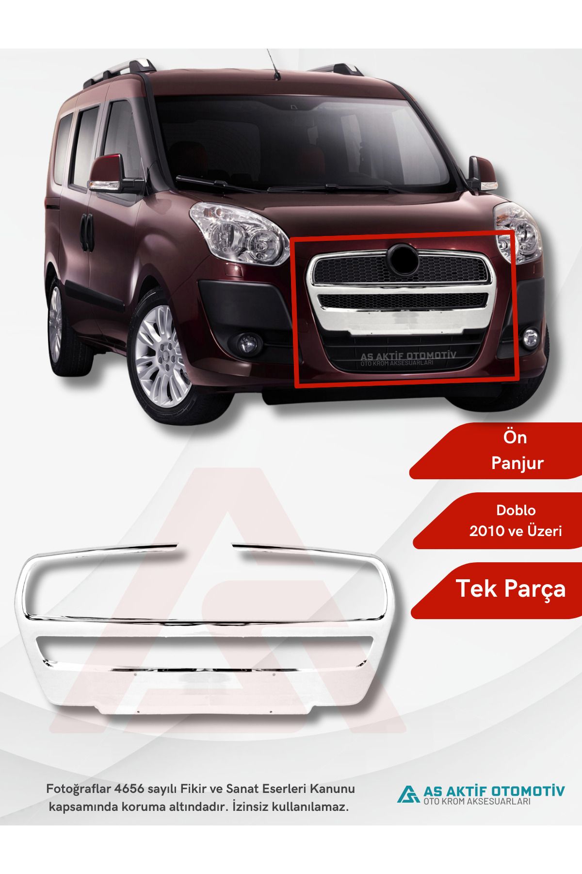Fiat Doblo-2 Panel Van/Lav Ön Panjur 2010 ve Üzeri Krom Paslanmaz Çelik