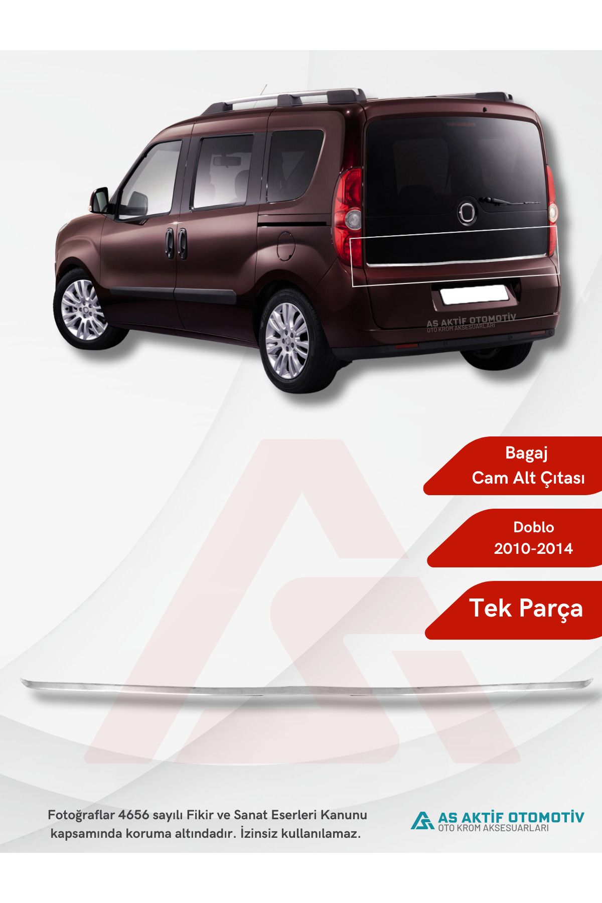 Fiat Doblo-2 Panel Van/Lav Bagaj Cam Alt Çıtası 2010-2014 Krom Paslanmaz Çelik