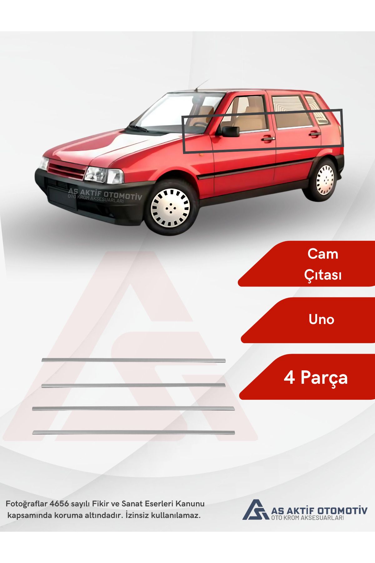 Fiat Uno Cam Çıtası 4 Parça Tüm Model Yıllarına Uygun Krom Paslanmaz Çelik
