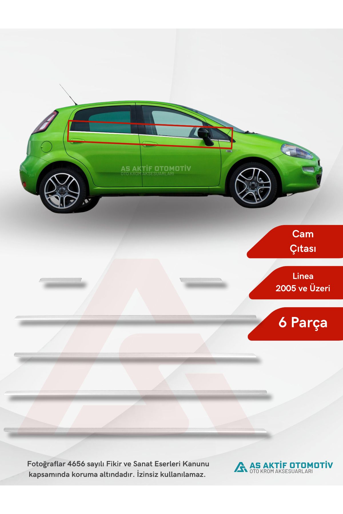 Fiat Grande PuntoHB 5D Cam Çıtası 6 Parça 2005 ve Üzeri Krom Paslanmaz Çelik