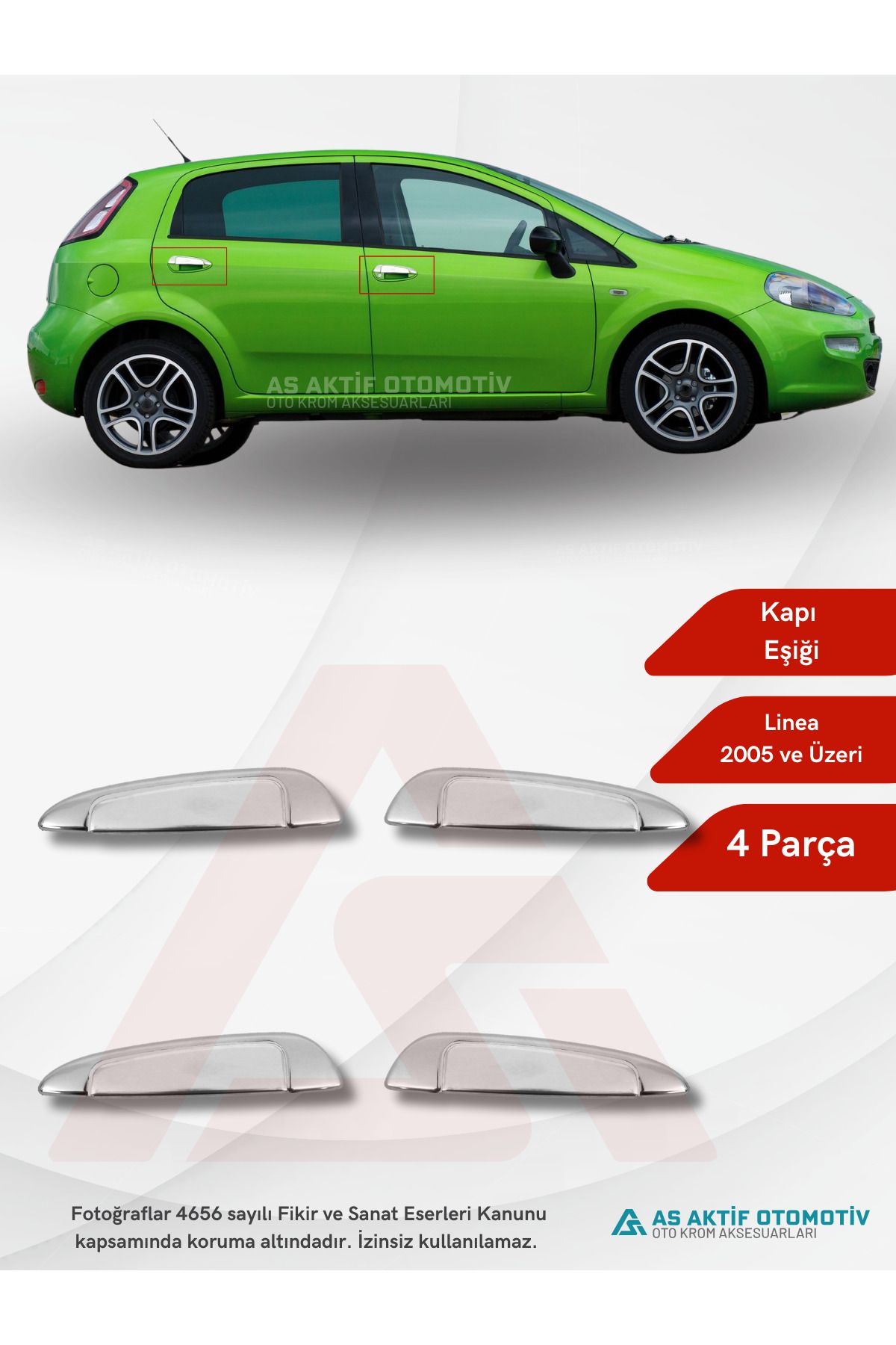 Fiat Grande PuntoHB 5D Kapı Kolu 8 Parça 2005 ve Üzeri Krom Paslanmaz Çelik
