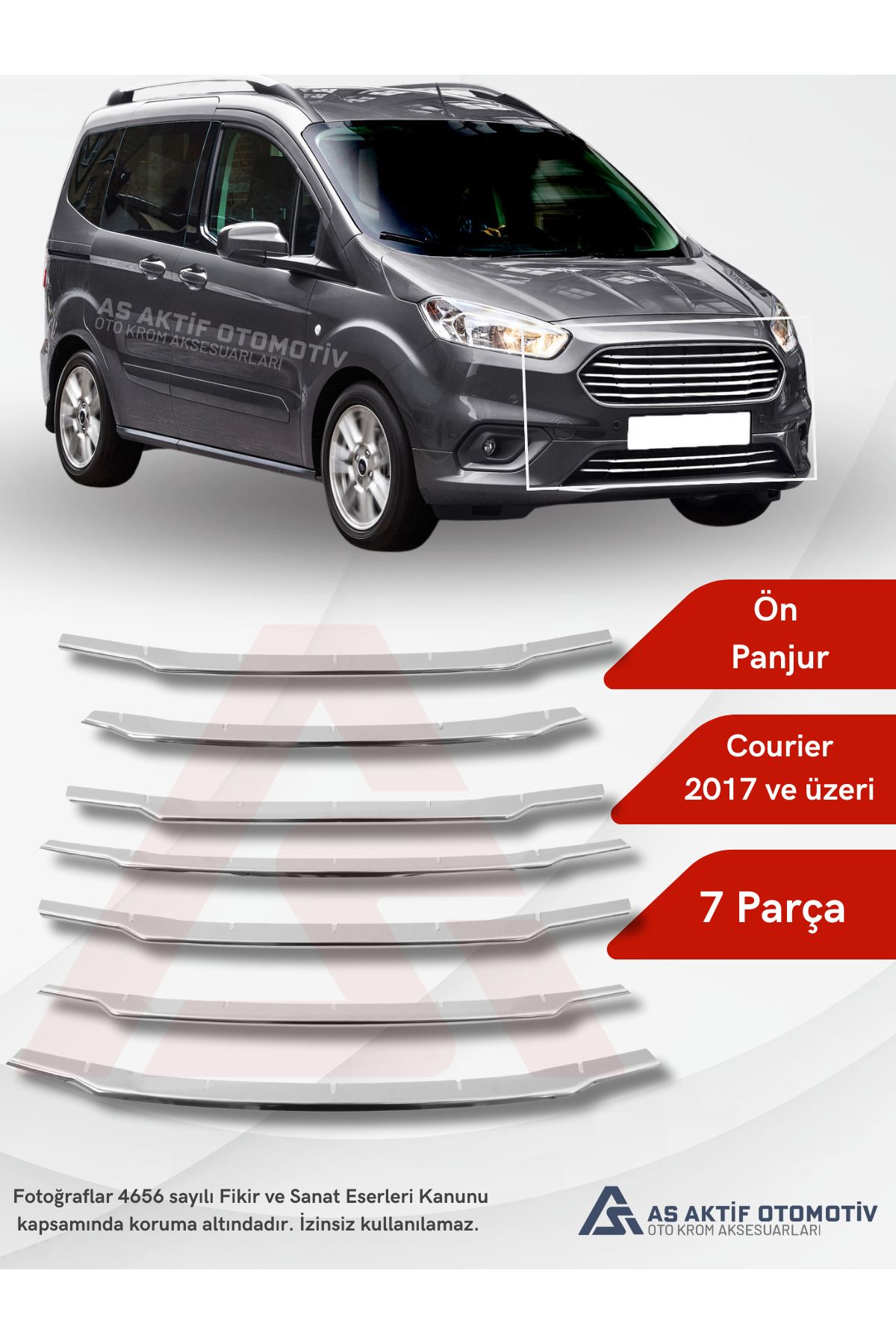 Ford Courier Van Ön Panjur (Set) 7 Parça 2018 ve Üzeri Krom Paslanmaz Çelik