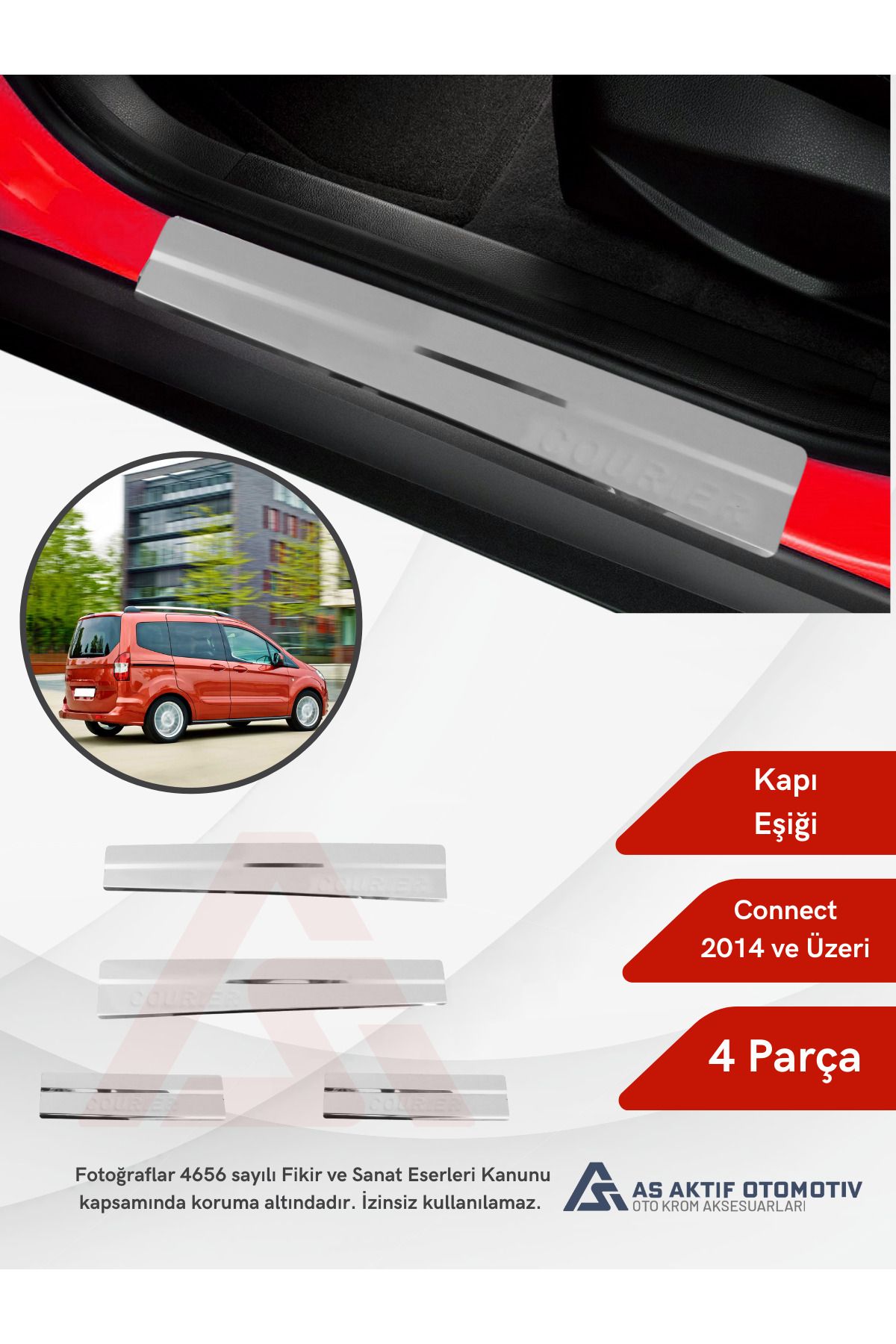 Ford Courier Van Kapı Eşiği 4 Parça 2014 ve Üzeri Krom Paslanmaz Çelik