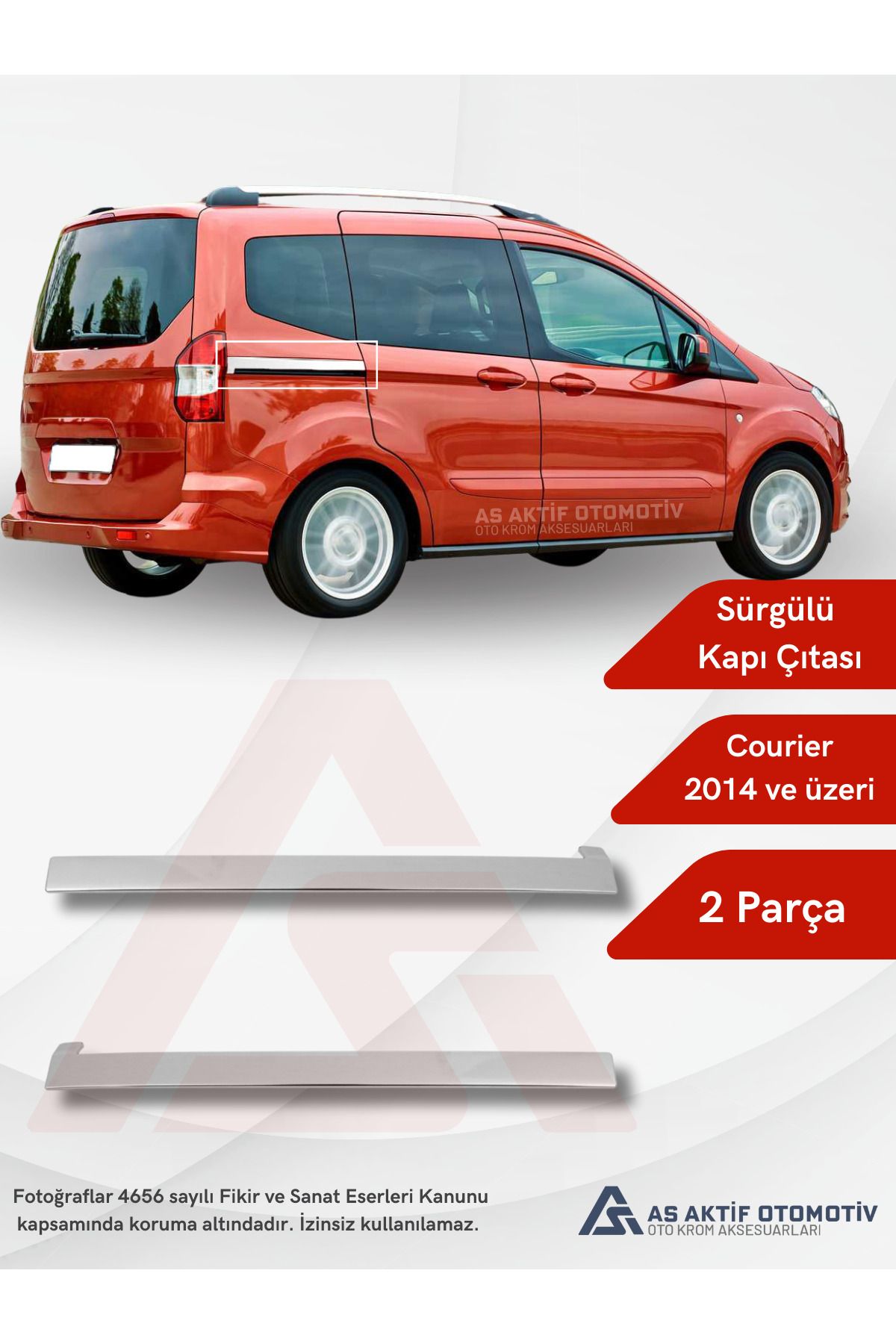 Courier Van Sürgülü Kapı Çıtası 2 Parça 2014 ve Üzeri Krom Paslanmaz Çelik