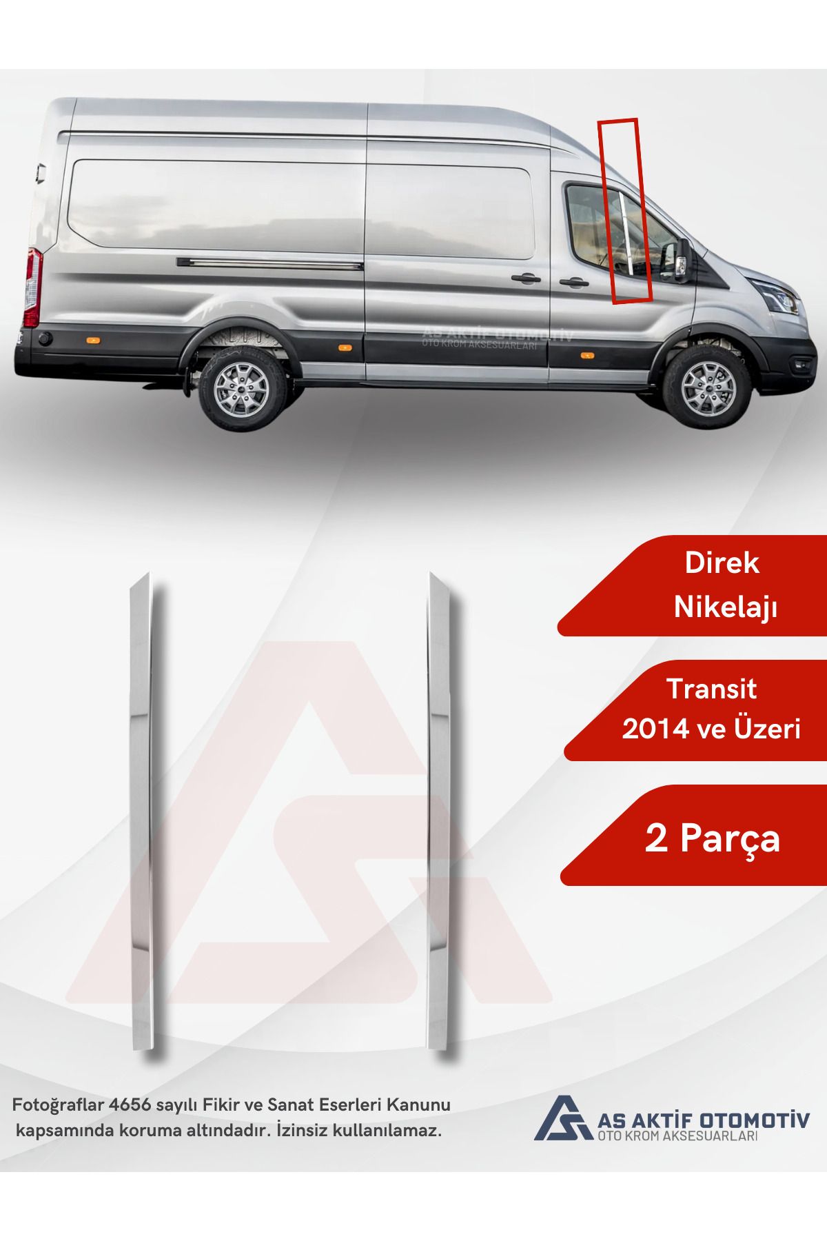 Transit Van Direk Nikelajı 2 Parça 2014 ve Üzeri Krom Paslanmaz Çelik