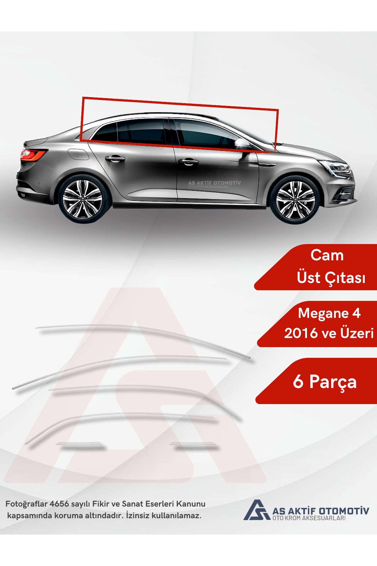Renault Megane 4 SD Cam Üst Çerçeve 6 Parça 2016 ve Üzeri Krom Paslanmaz Çelik