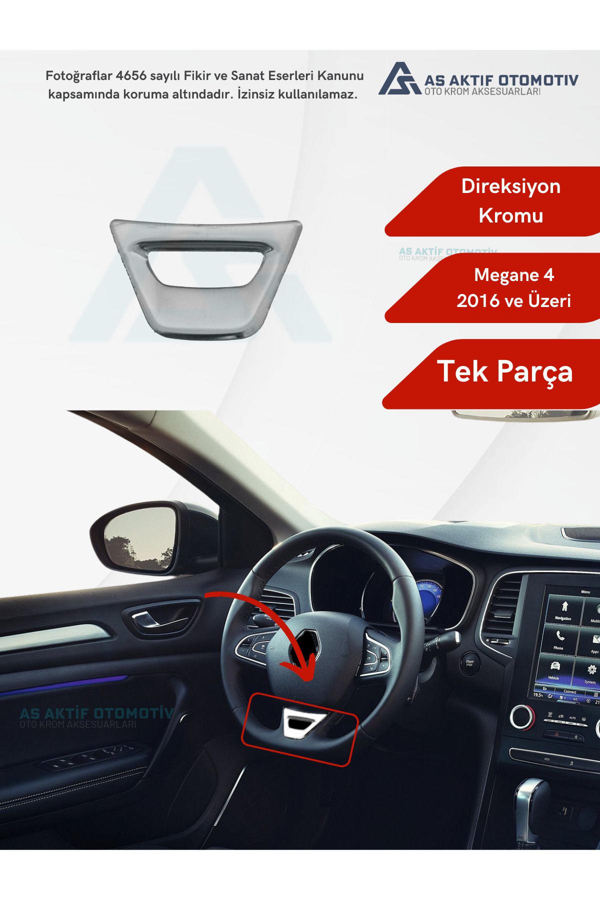 Renault Megane 4 HB 5D/SD Direksiyon Kromu 2016 ve Üzeri Krom Paslanmaz Çelik