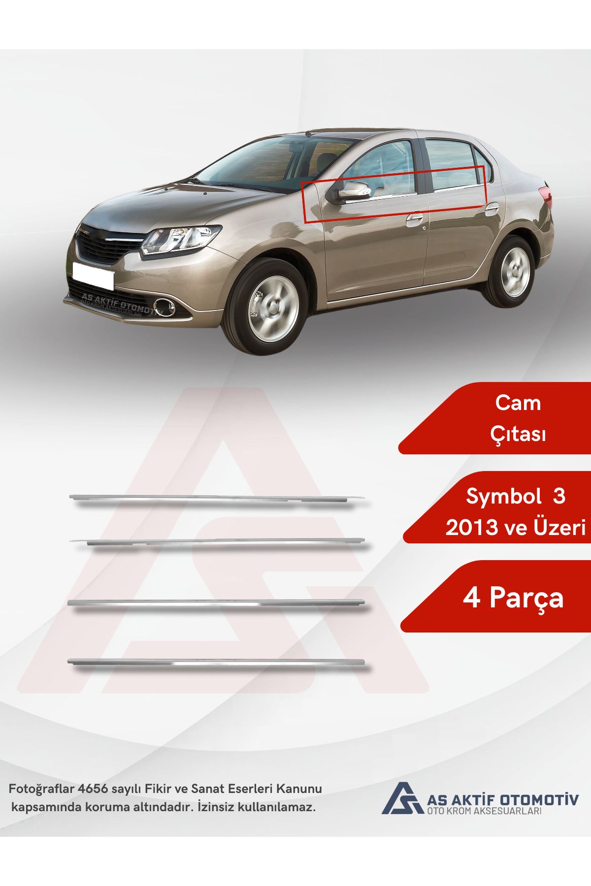 Renault Symbol 3 SD Cam Çıtası 4 Parça 2013 ve Üzeri Krom Paslanmaz Çelik