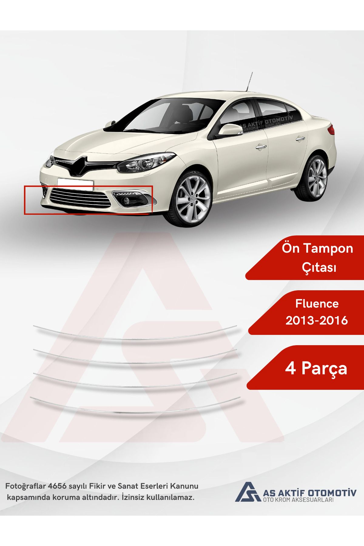 Renault Fluence SD Ön Tampon Çıtası 4 Parça 2013-2016 Krom Paslanmaz Çelik
