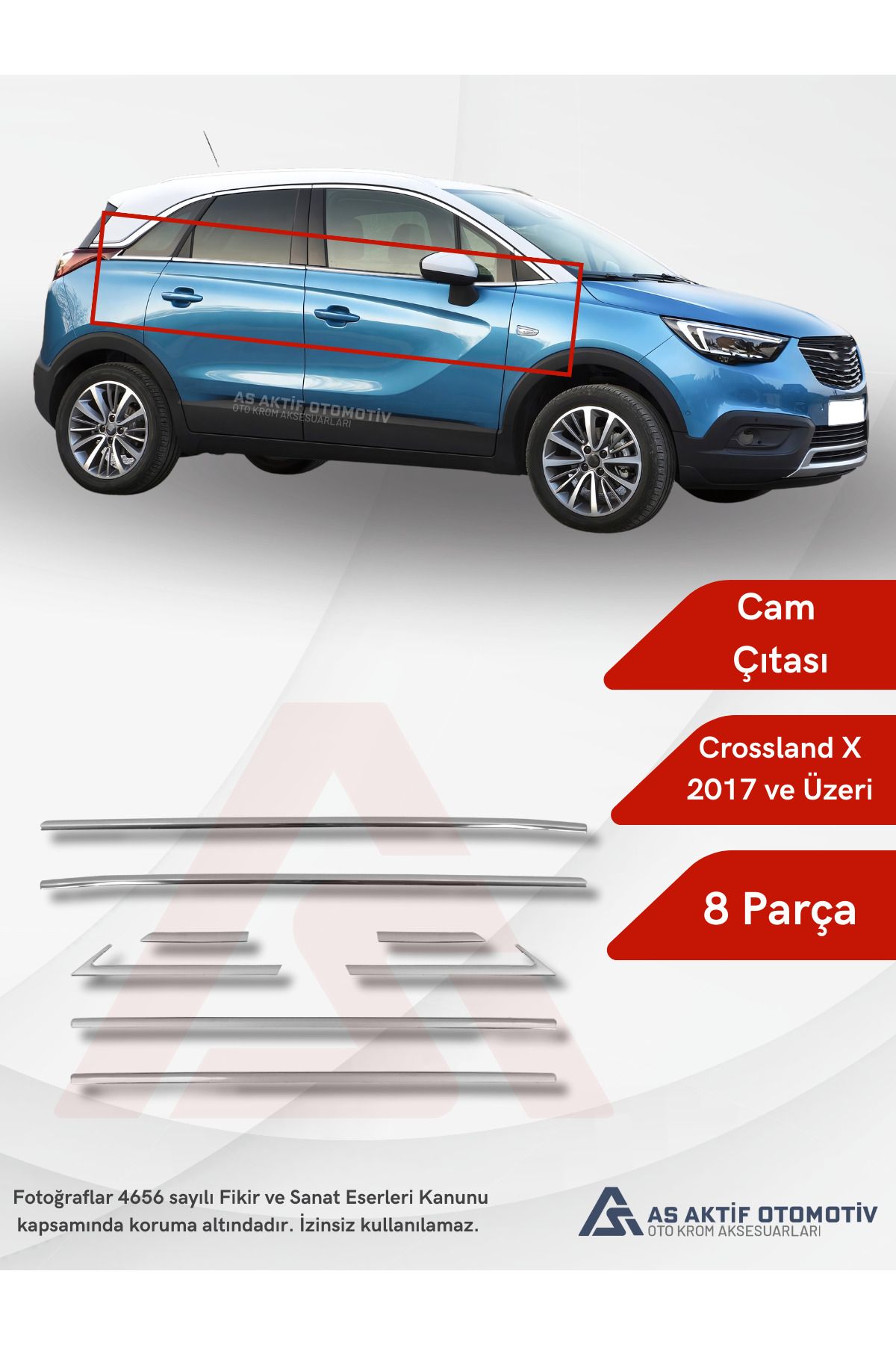 Opel Crossland X SUV Cam Çıtası 8 Parça 2017 ve Üzeri Krom Paslanmaz Çelik