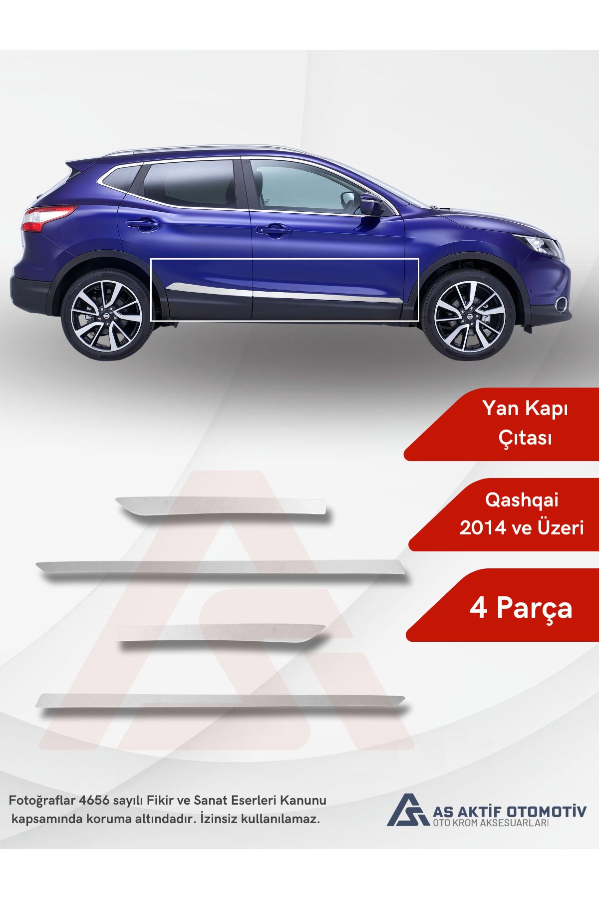 Nissan Qashqai Suv Yan Kapı Çıtası 4 Parça 2014 ve Üzeri Krom Paslanmaz Çelik