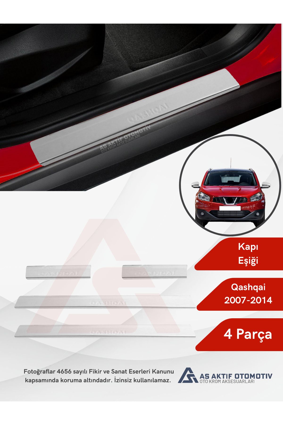 Nissan Qashqai Suv Kapı Eşiği 4 Parça 2007-2014 Krom Paslanmaz Çelik