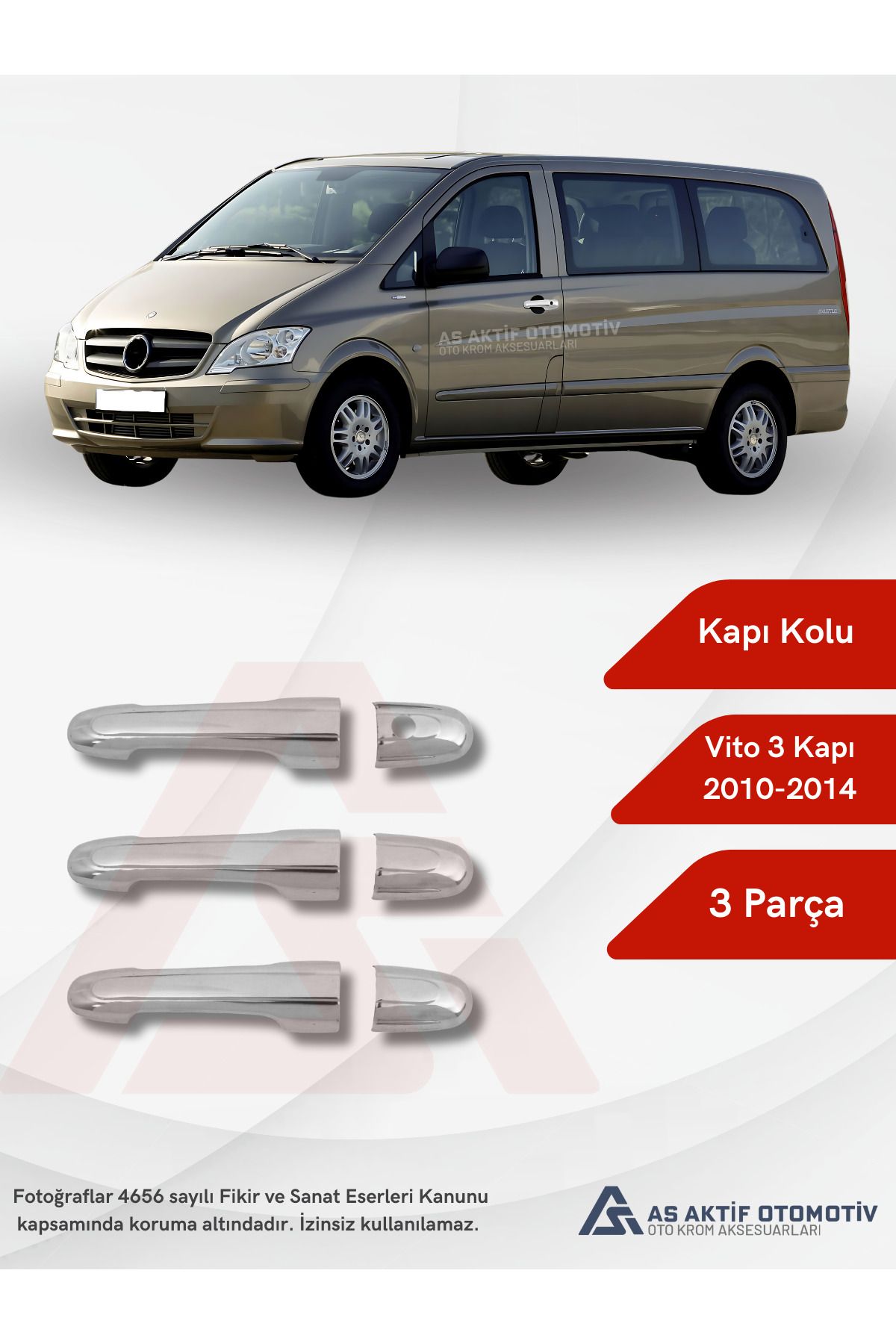 Mercedes Vito W639 Van Kapı Kolu 3 Kapı 3 Parça 2010-2014 Krom Paslanmaz Çelik