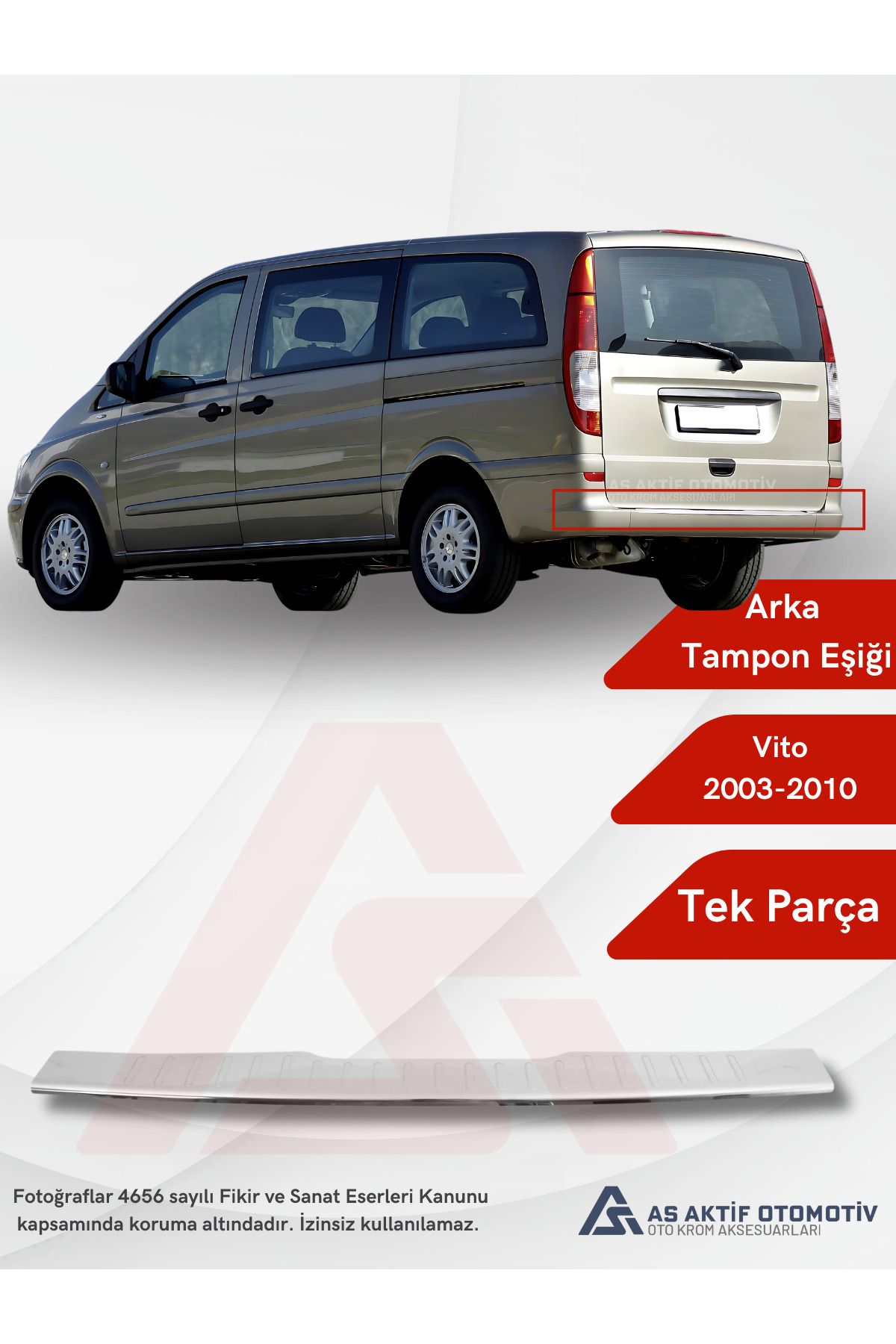 Mercedes Vito W639 Van Arka Tampon Eşiği 2003-2010 Krom Paslanmaz Çelik