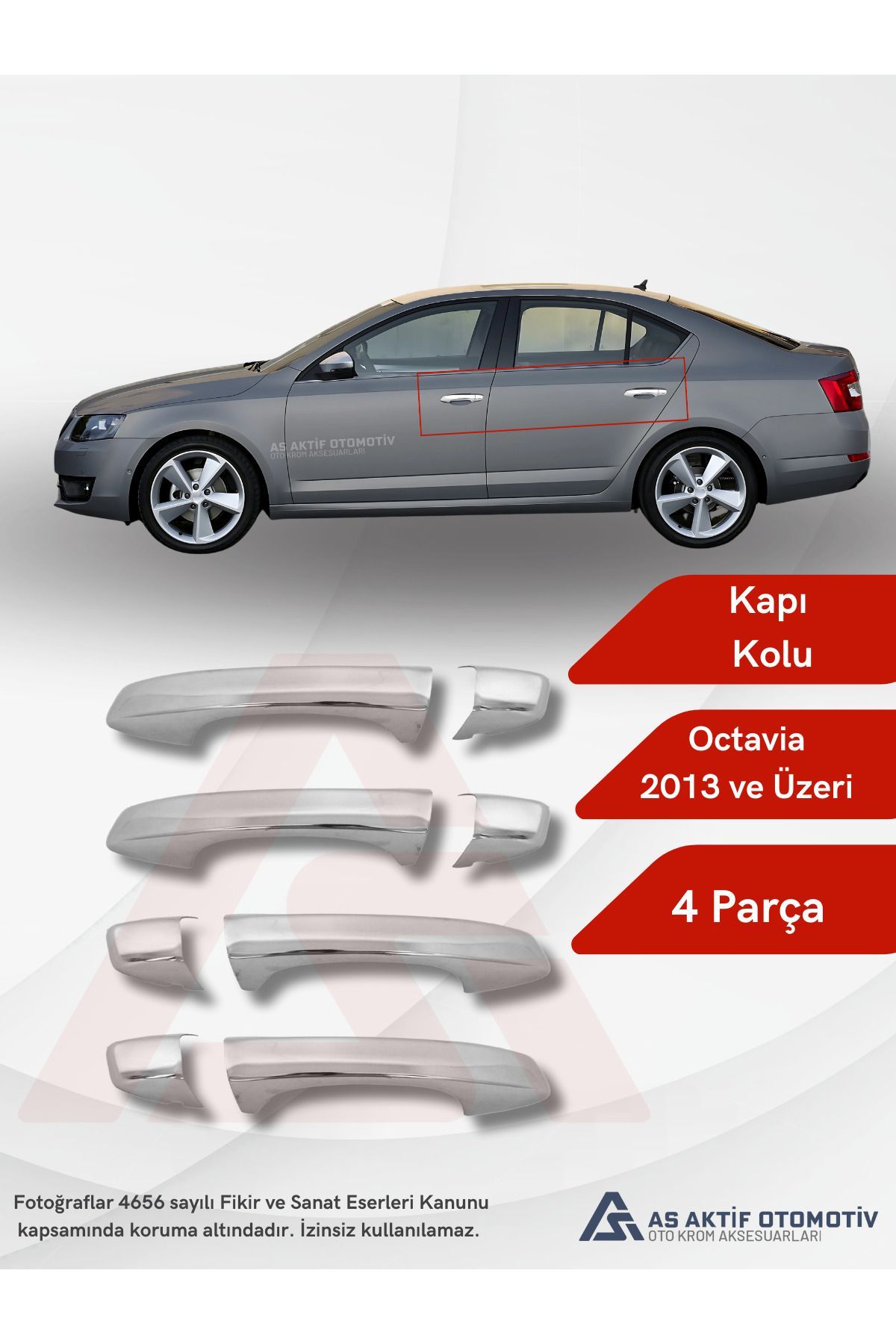 Skoda Octavia 3 (A7) SD Kapı Kolu 4 Parça 2013 ve Üzeri Krom Paslanmaz Çelik