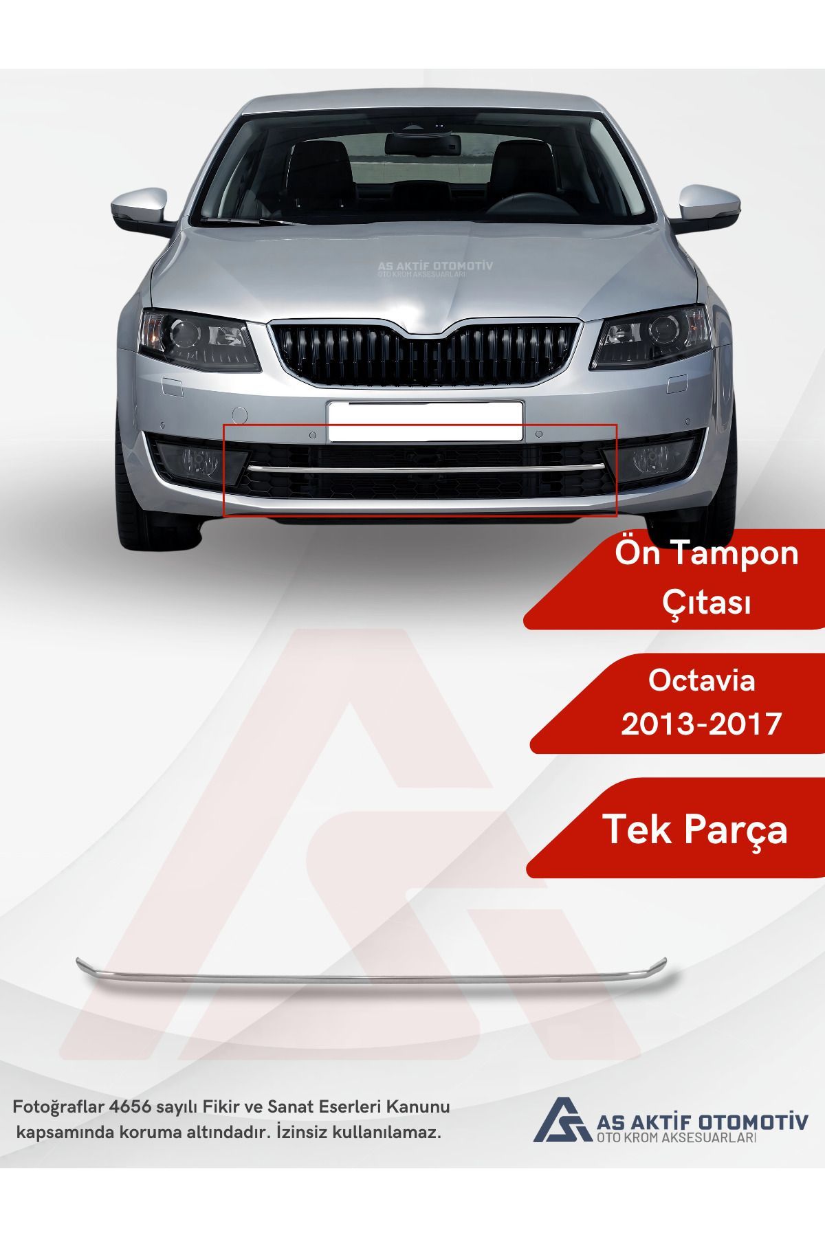 Skoda Octavia 3 (A7) SD Ön Tampon Çıtası 2013-2017 Krom Paslanmaz Çelik