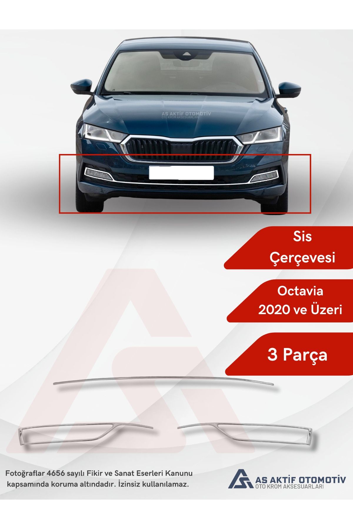 Skoda Octavia 3 (A8) SD Sis Çerçevesi 3 Parça 2020 ve Üzeri Krom Paslanmaz Çelik