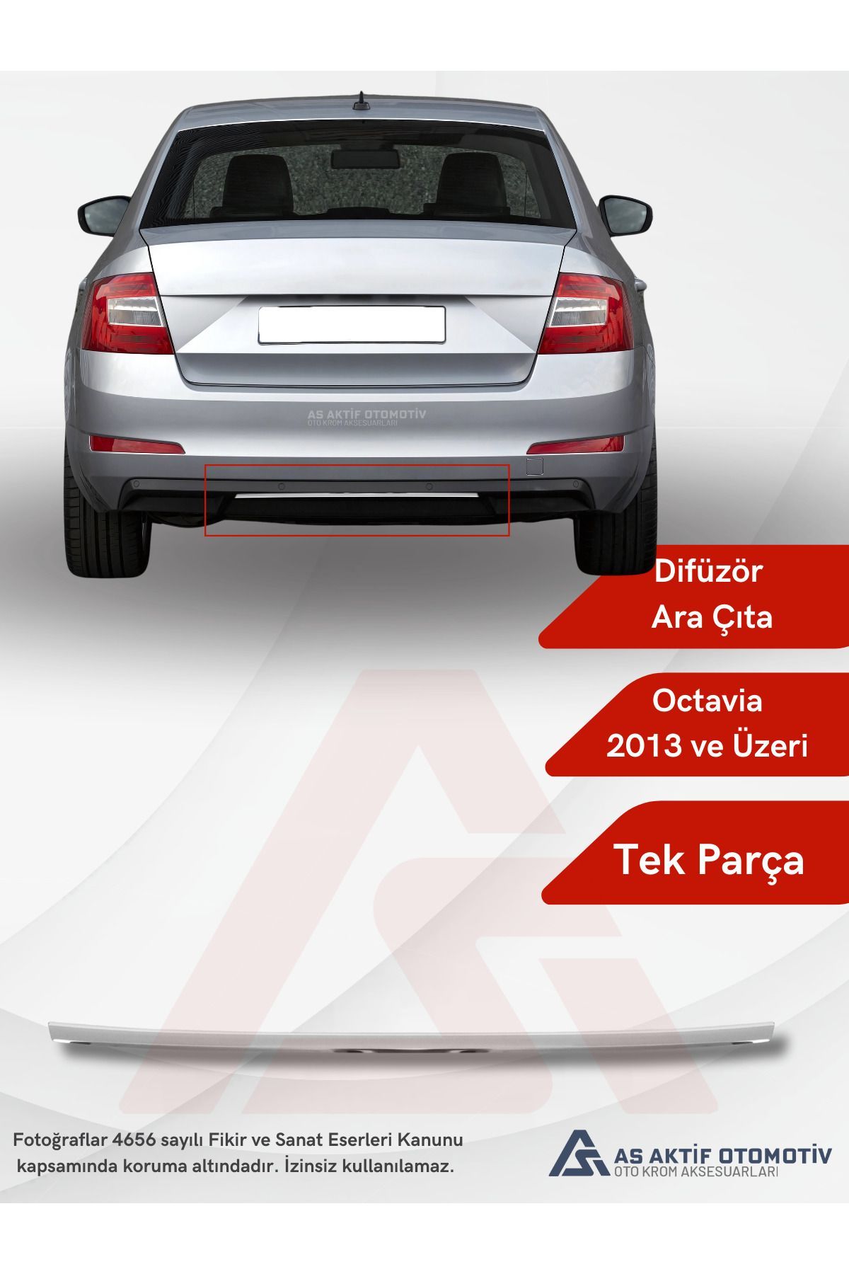 Skoda Octavia 3 (A7) SD Egzoz Arası Çıta 2013 ve Üzeri Krom Paslanmaz Çelik