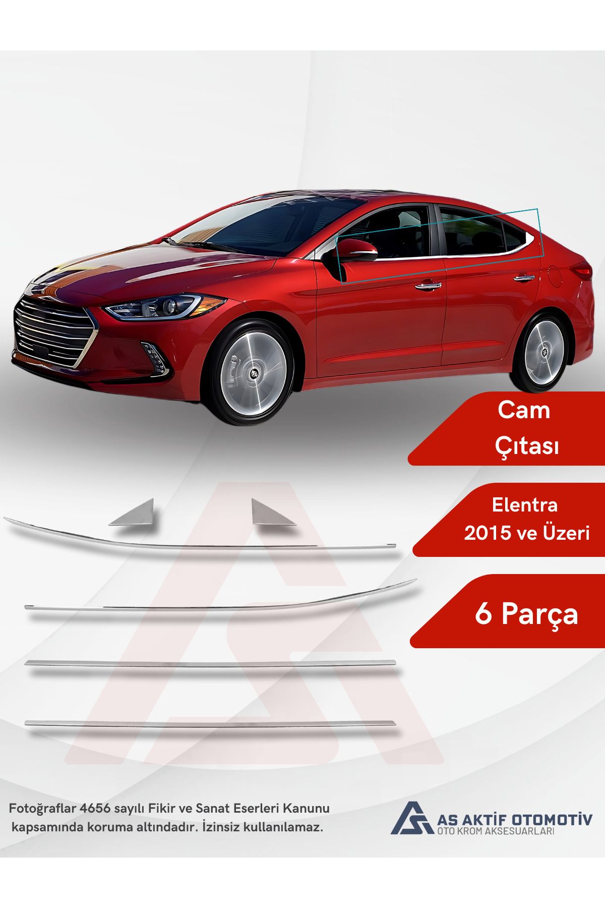 Hyundai Elentra 5 SD Cam Çıtası 6 Parça 2015 ve Üzeri Krom Paslanmaz Çelik