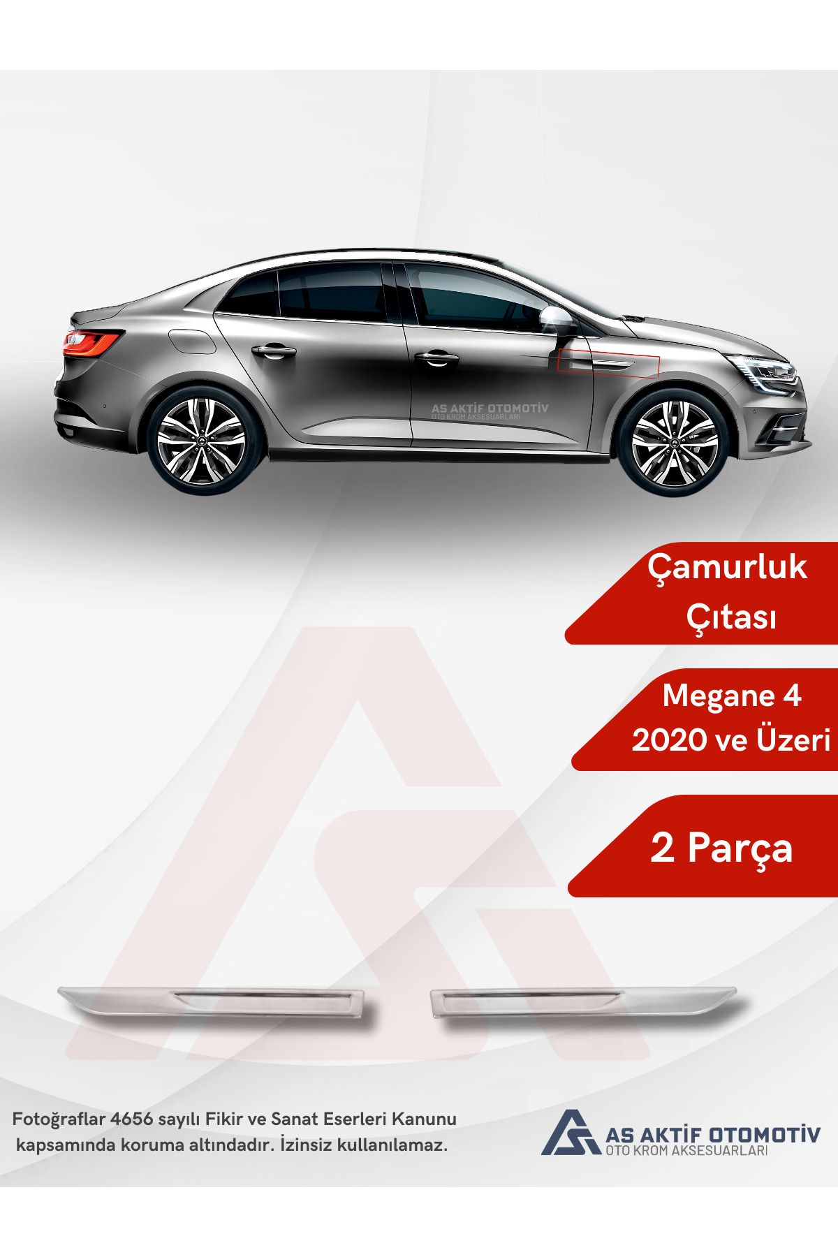 Renault Megane 4 HB 5D/SD Yan Çamurluk Çıtası 2 Parça 2020 ve Üzeri Krom Paslanmaz Çelik