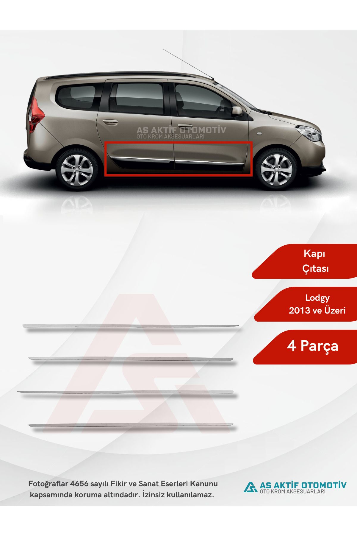 Dacia Lodgy Mpv Yan Kapı Çıtası 4 Parça 2013 ve Üzeri Krom Paslanmaz Çelik