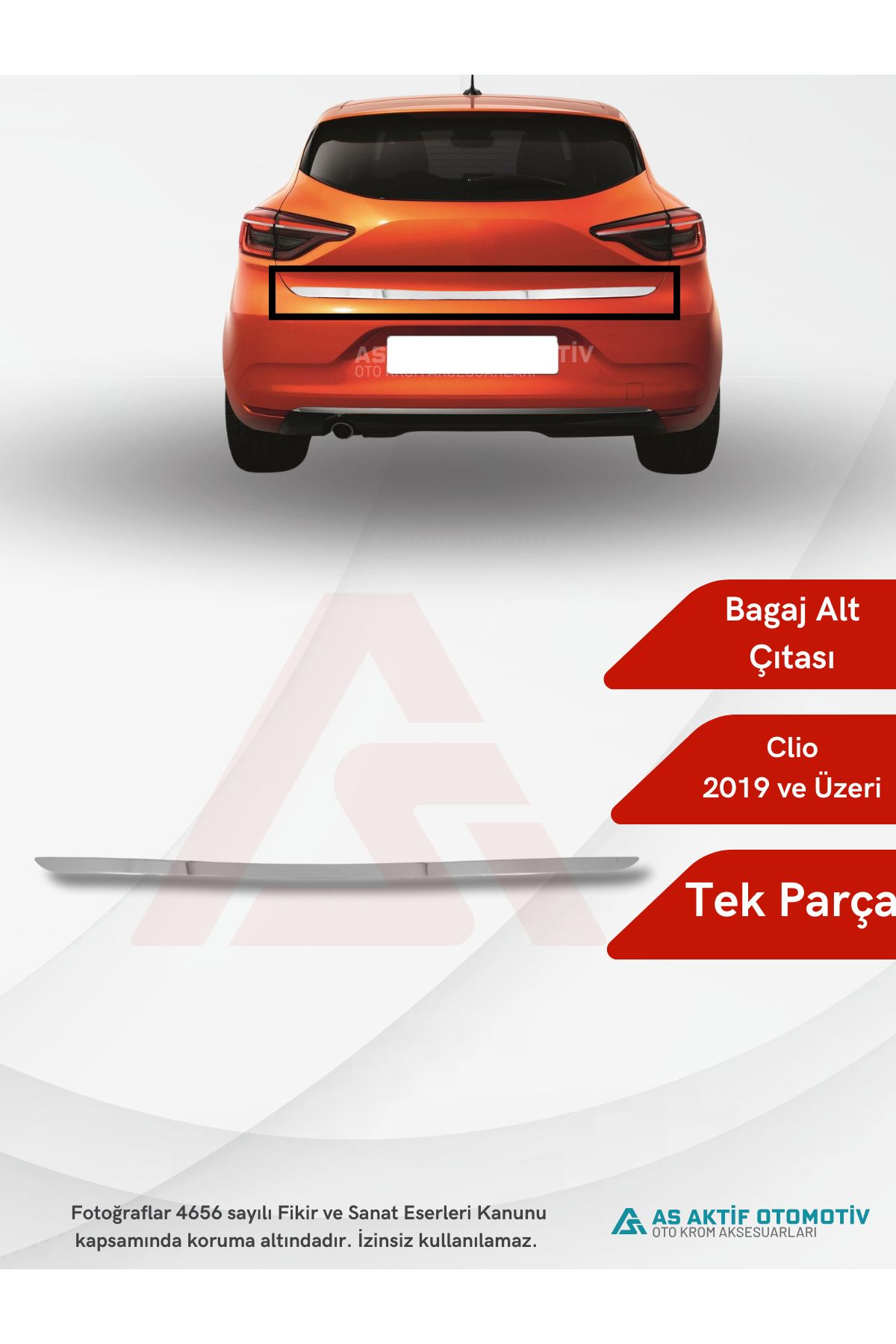 Renault Clio 5 HB 5D Bagaj Alt Çıtası 2019 ve Üzeri Krom Paslanmaz Çelik